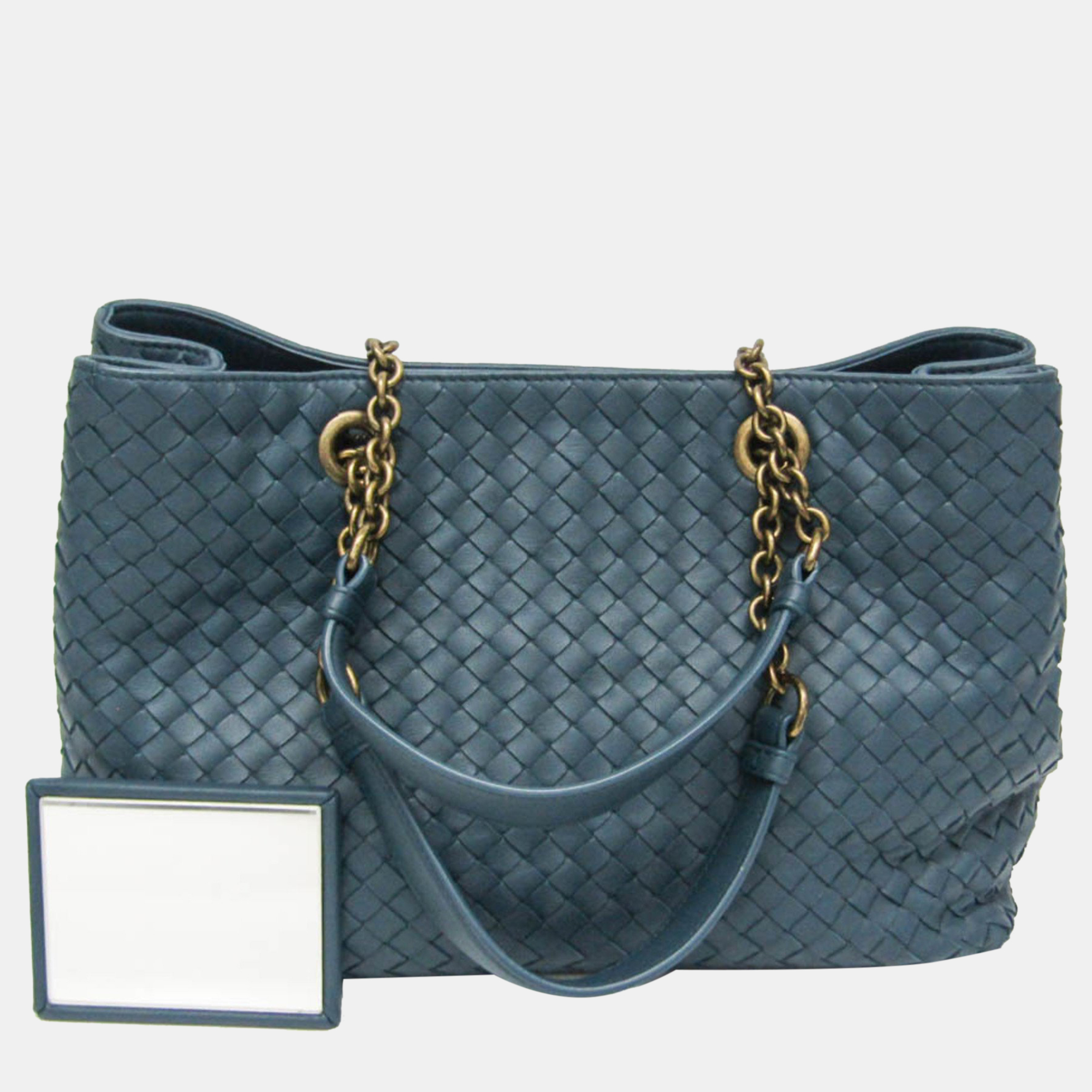 Bottega Veneta Dark Green Intrecciato Leather Chain Tote Bag