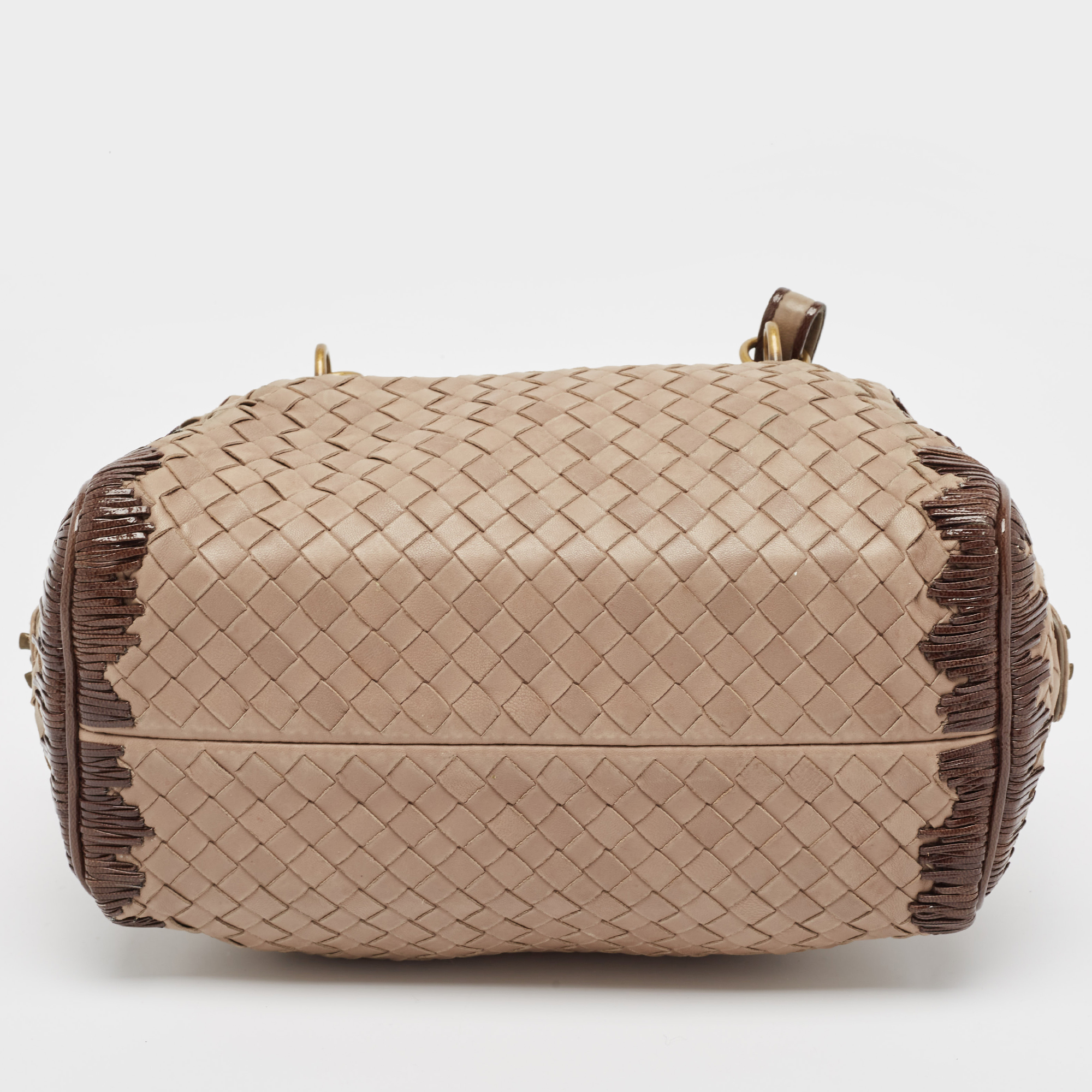 Bottega Veneta Beige Intrecciato Leather Boston Bag