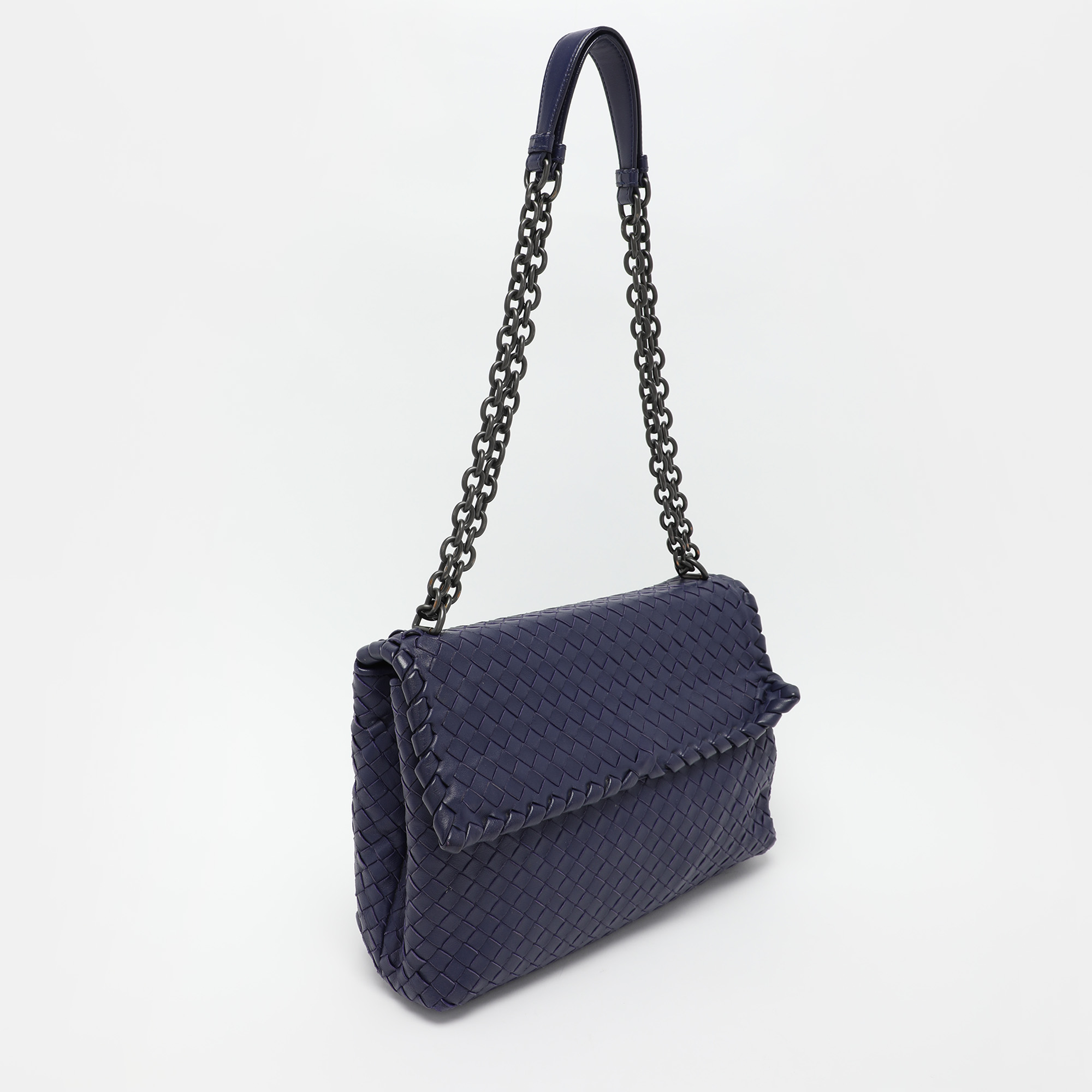 Bottega Veneta Blue Intrecciato Leather Medium Olimpia Shoulder Bag