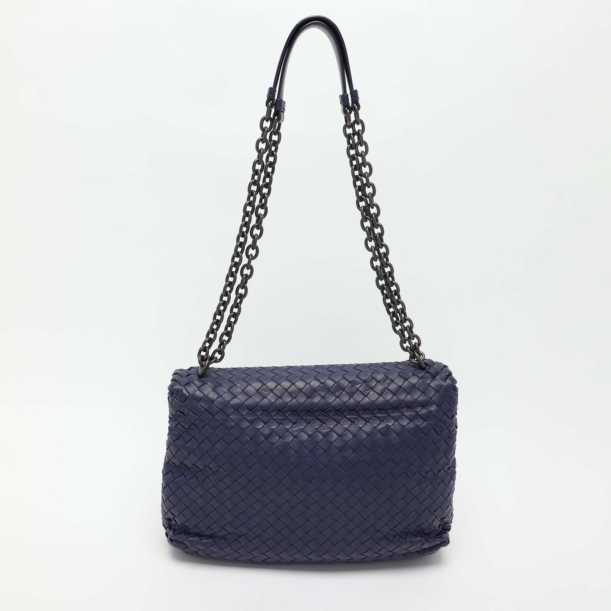 Bottega Veneta Blue Intrecciato Leather Medium Olimpia Shoulder Bag