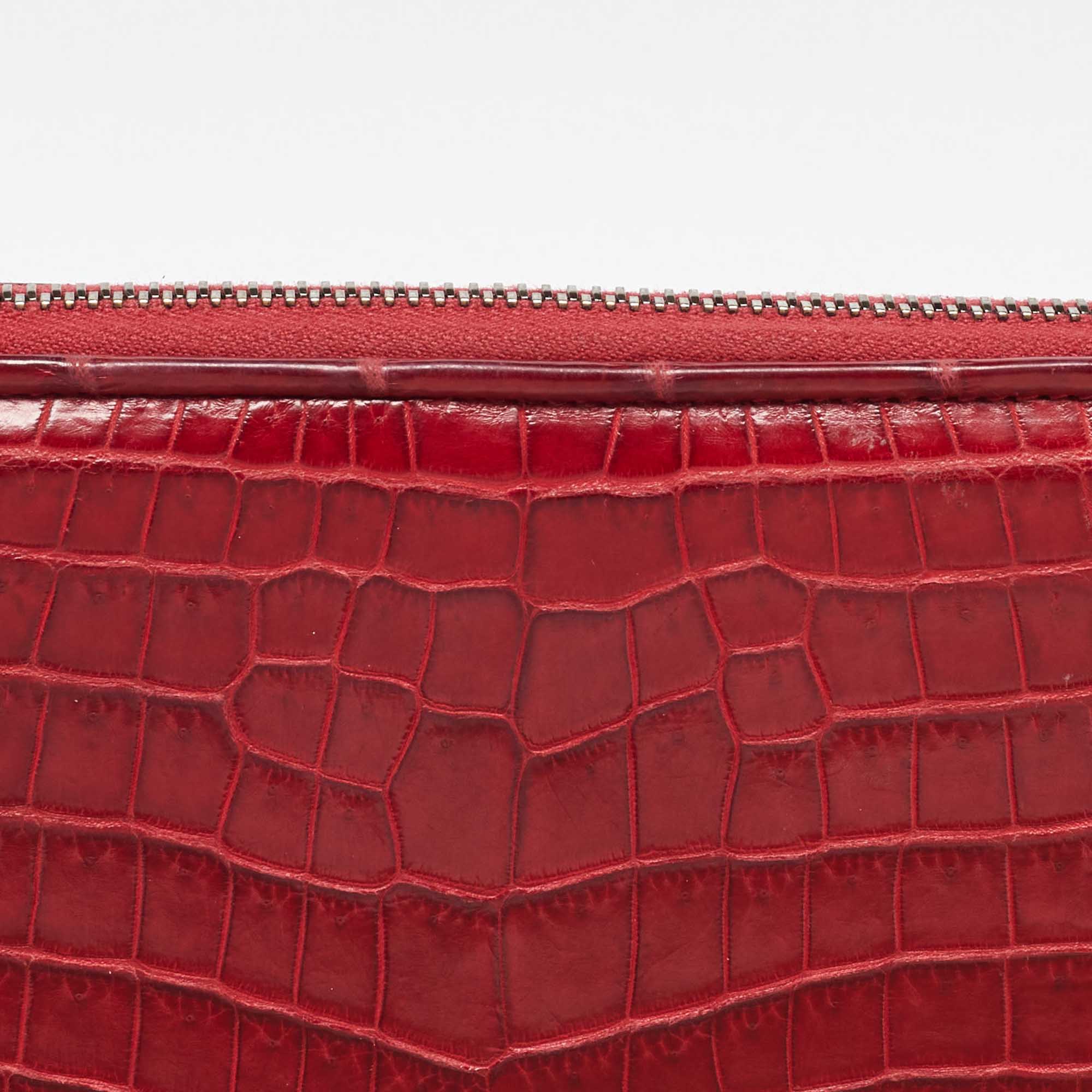 Bottega Veneta Red Crocodile Zip Around Wallet