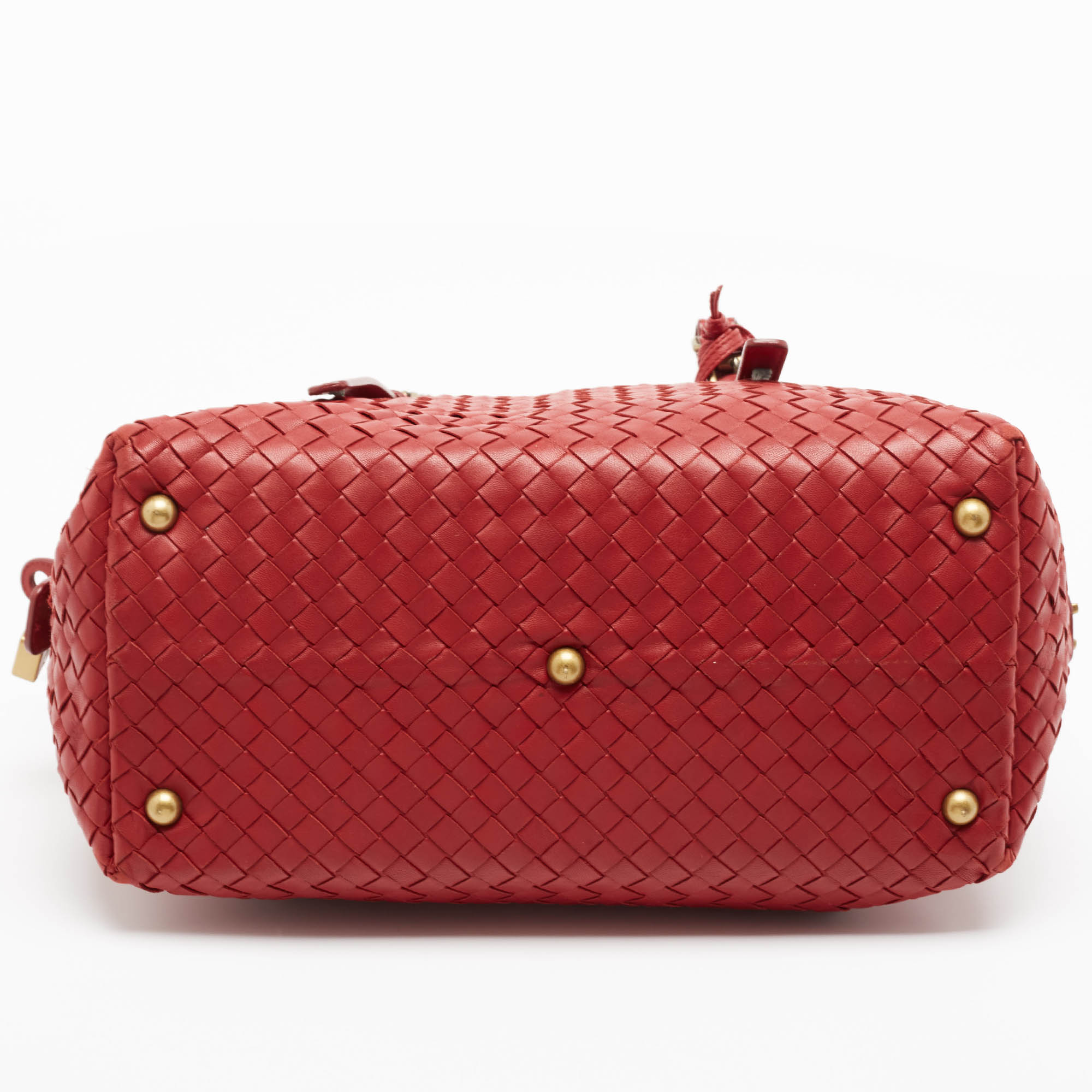 Bottega Veneta Red Intrecciato Leather Montaigne Satchel