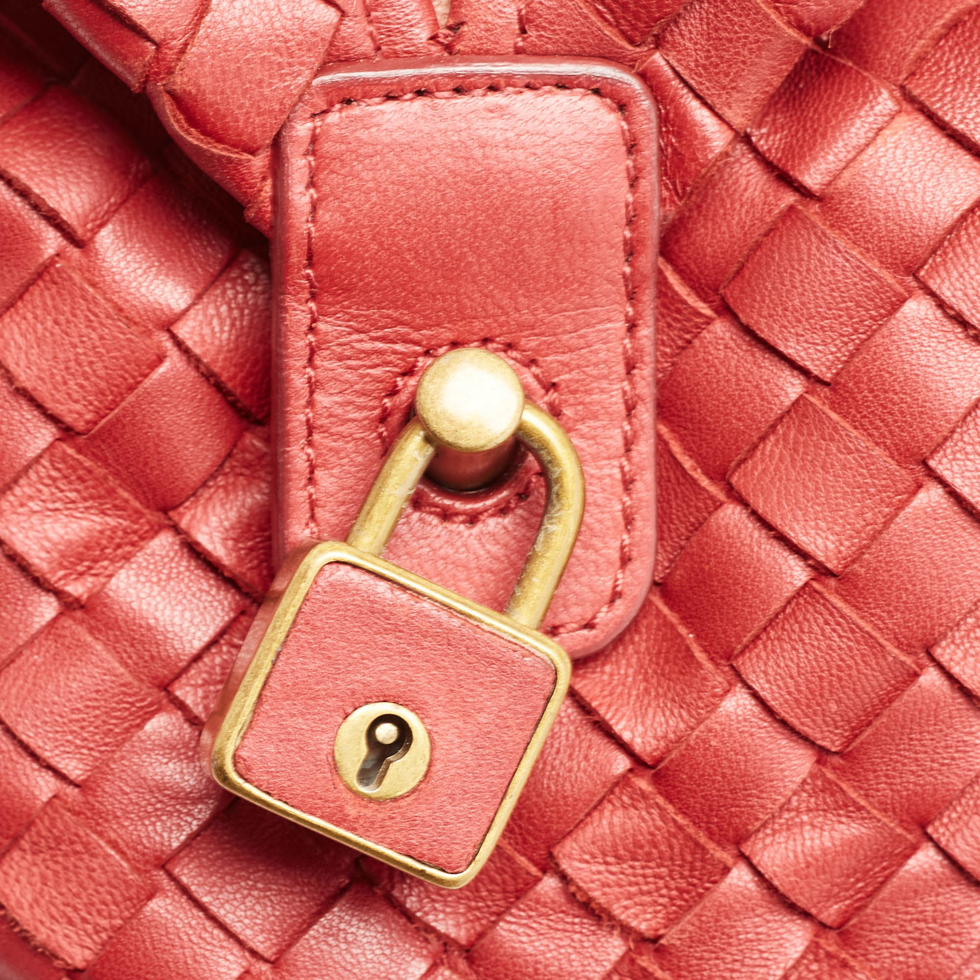 Bottega Veneta Red Intrecciato Leather Montaigne Satchel