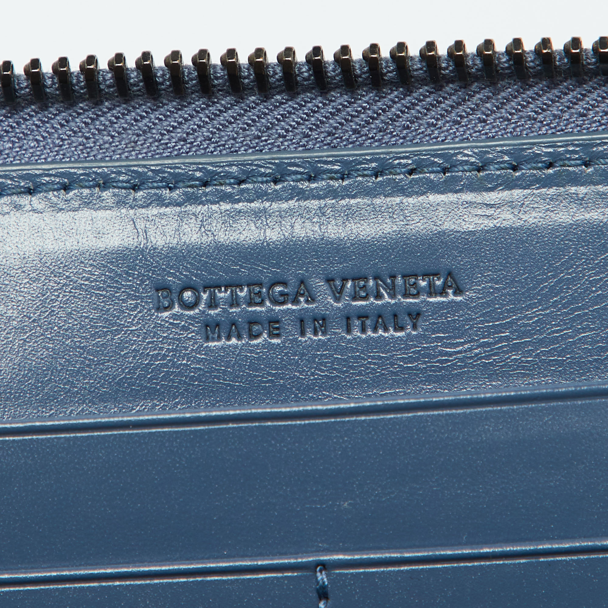 Bottega Veneta Blue Crocodile Zip Around Wallet