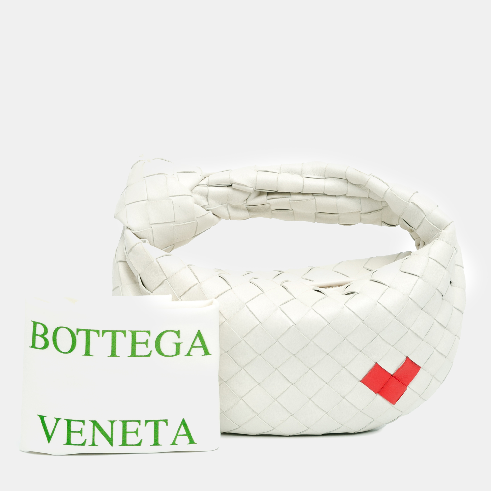 Bottega Veneta White/Red Nappa Intrecciato Mini Heart Jodie Bag