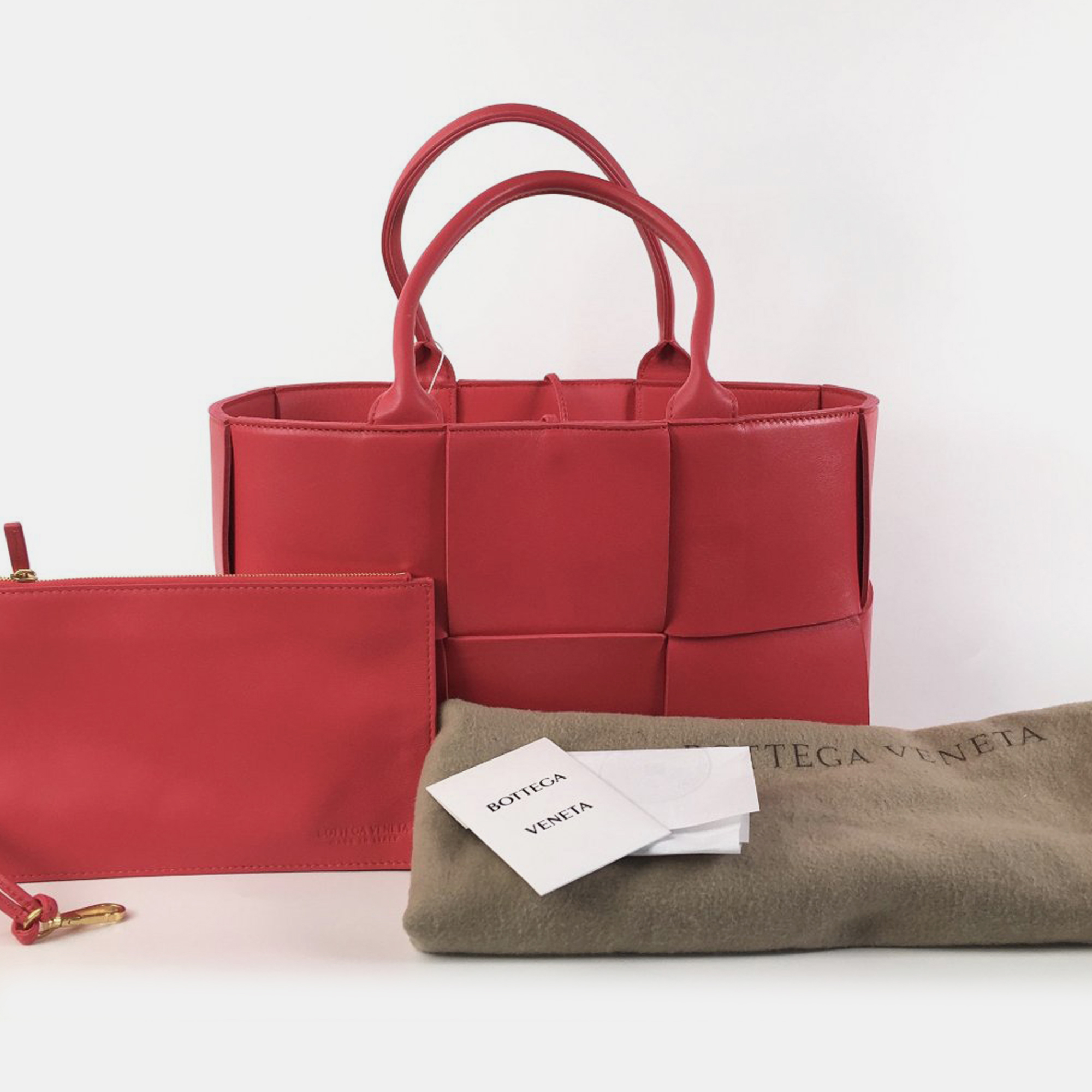 Bottega Veneta Red Intrecciato Lambskin Arco Small Tote Bag