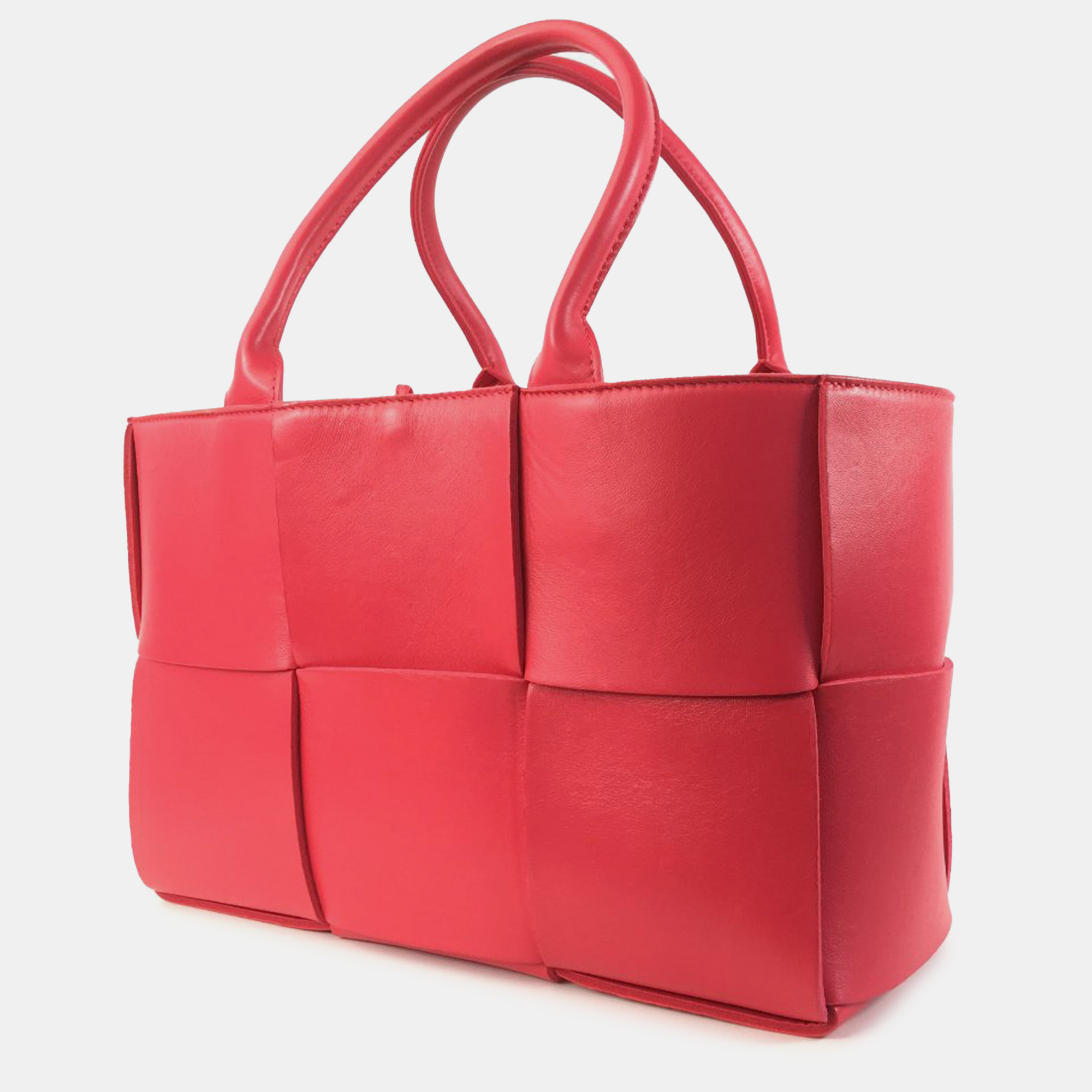 Bottega Veneta Red Intrecciato Lambskin Arco Small Tote Bag