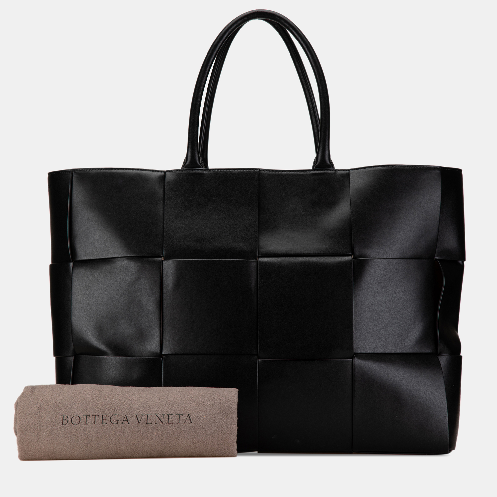 Bottega Veneta Black Lambskin Intrecciato Arco Large Tote Bag