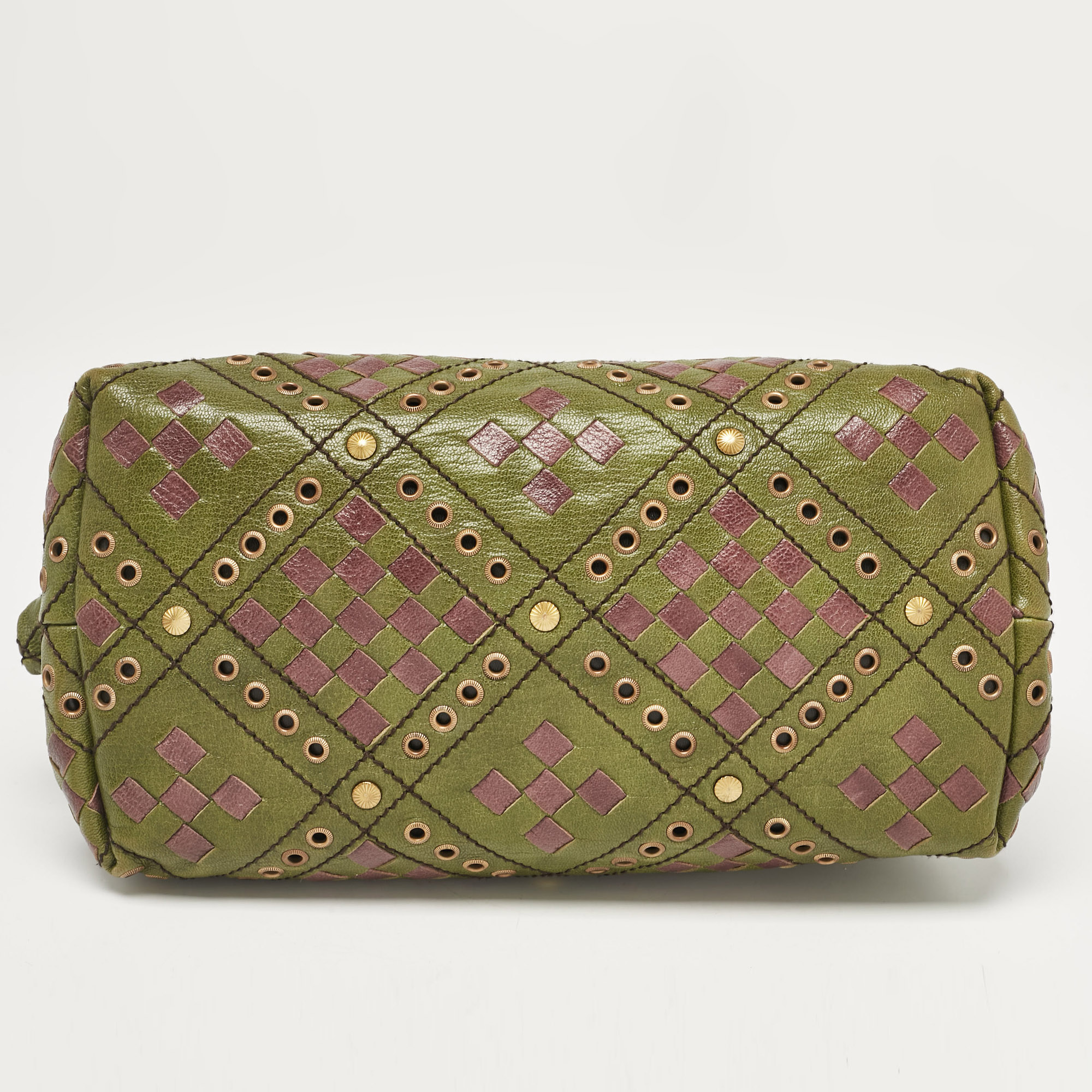 Bottega Veneta Green/Purple Intrecciato Leather Bowler Bag