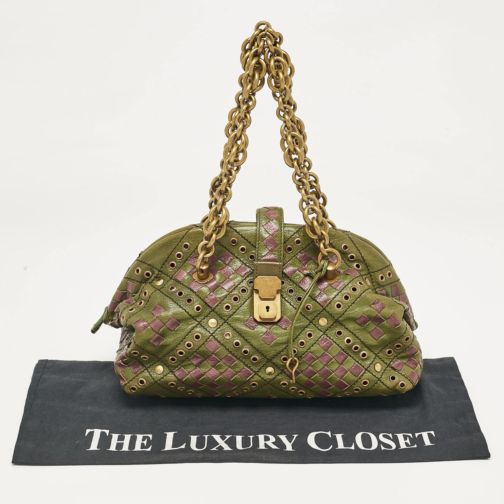 Bottega Veneta Green/Purple Intrecciato Leather Bowler Bag