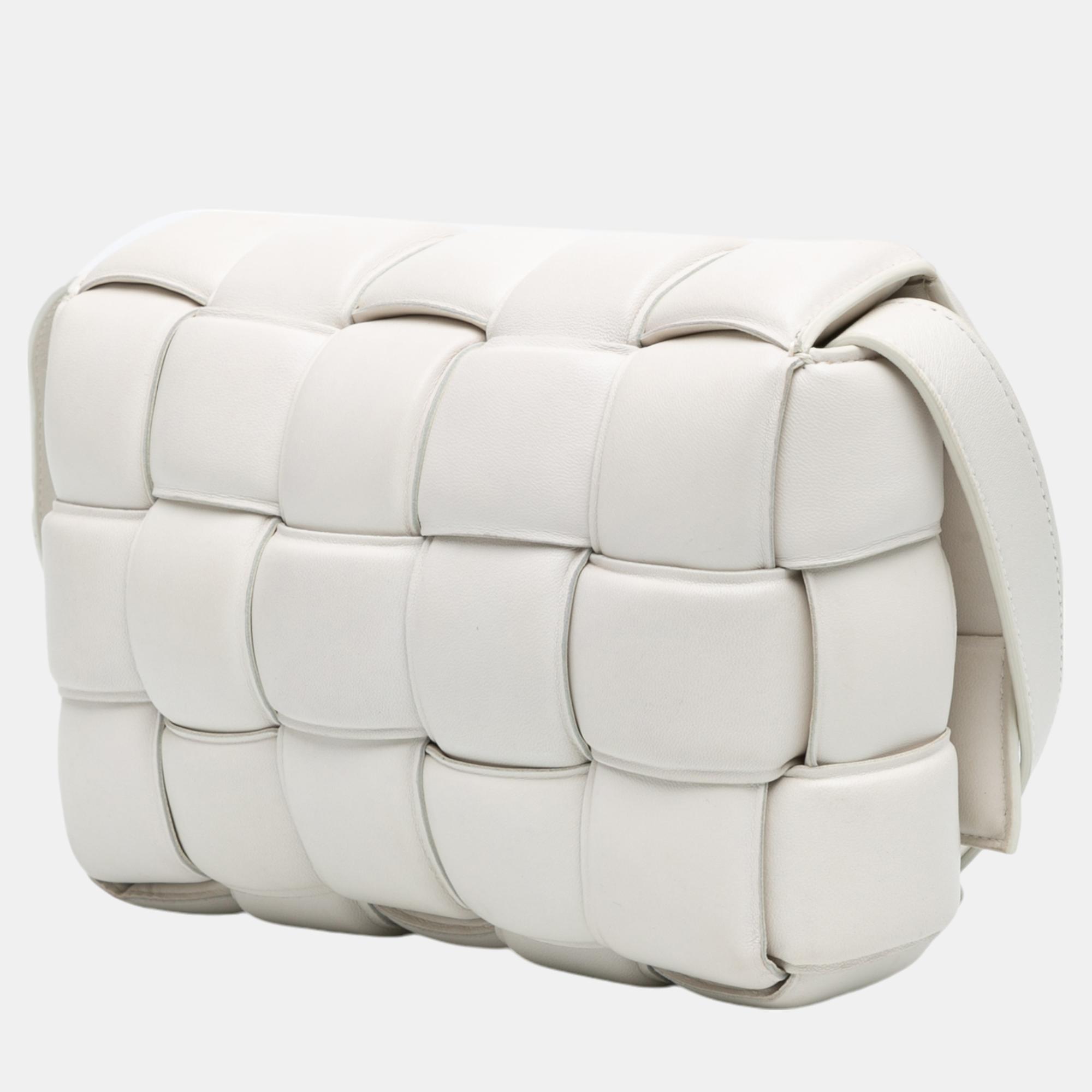 Bottega Veneta White Calfskin Intrecciato Padded Cassette Crossbody