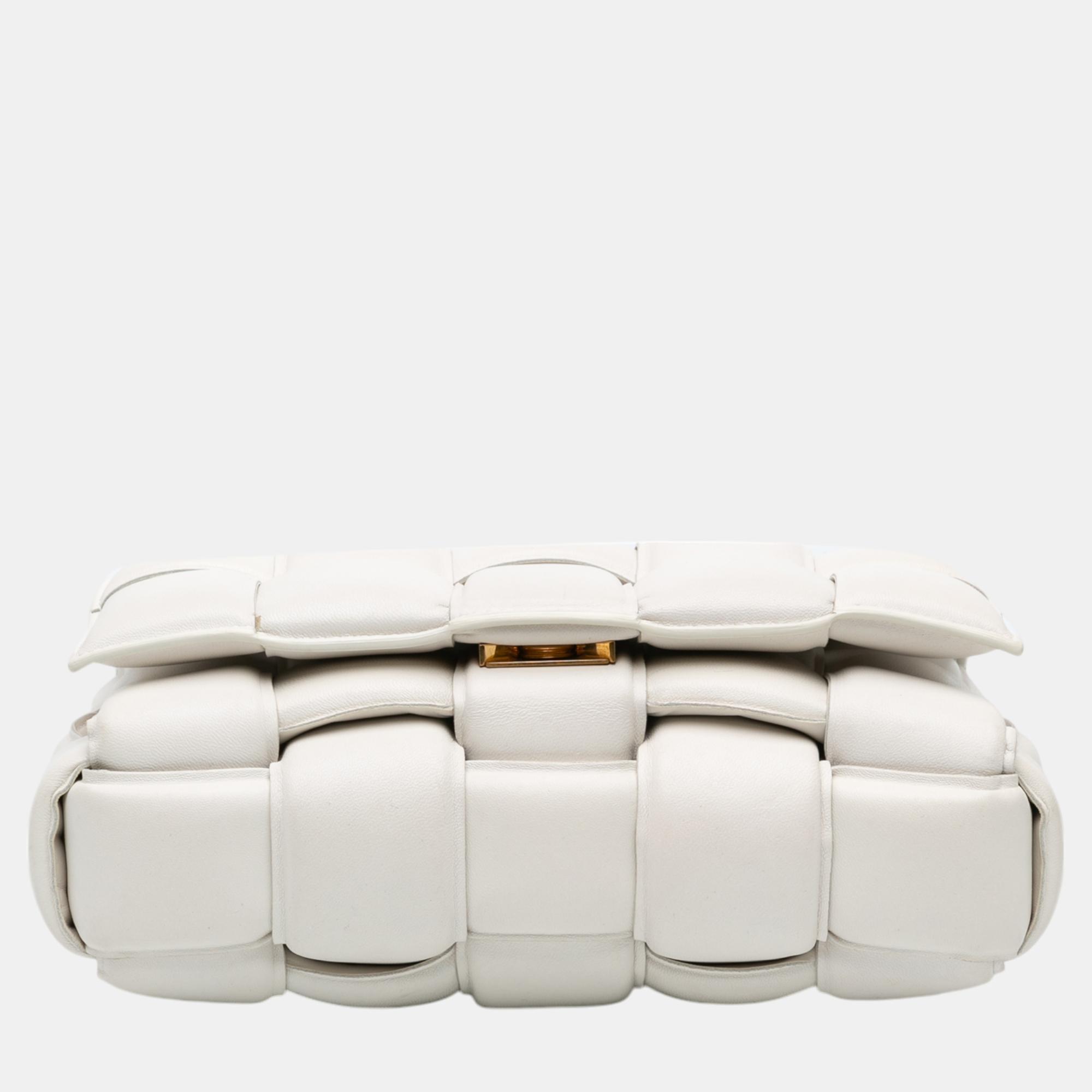 Bottega Veneta White Calfskin Intrecciato Padded Cassette Crossbody