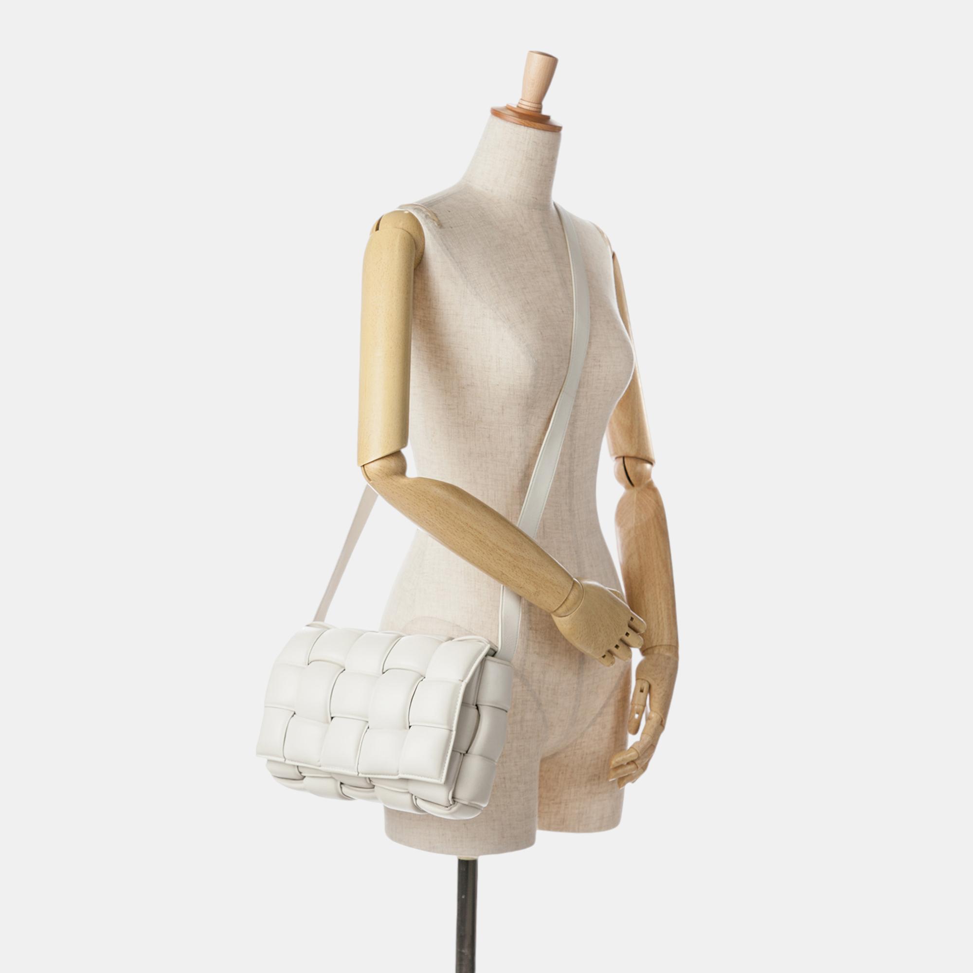 Bottega Veneta White Calfskin Intrecciato Padded Cassette Crossbody