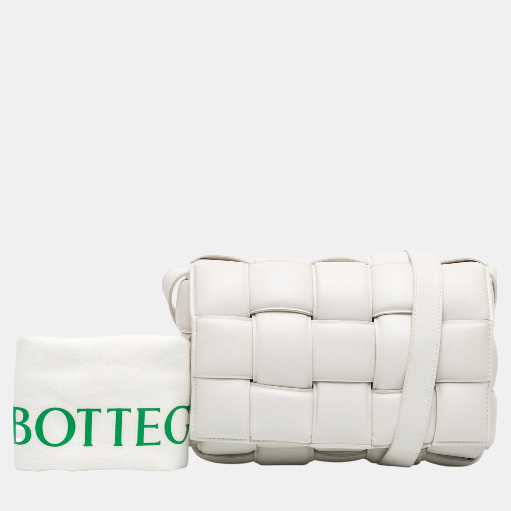 Bottega Veneta White Calfskin Intrecciato Padded Cassette Crossbody