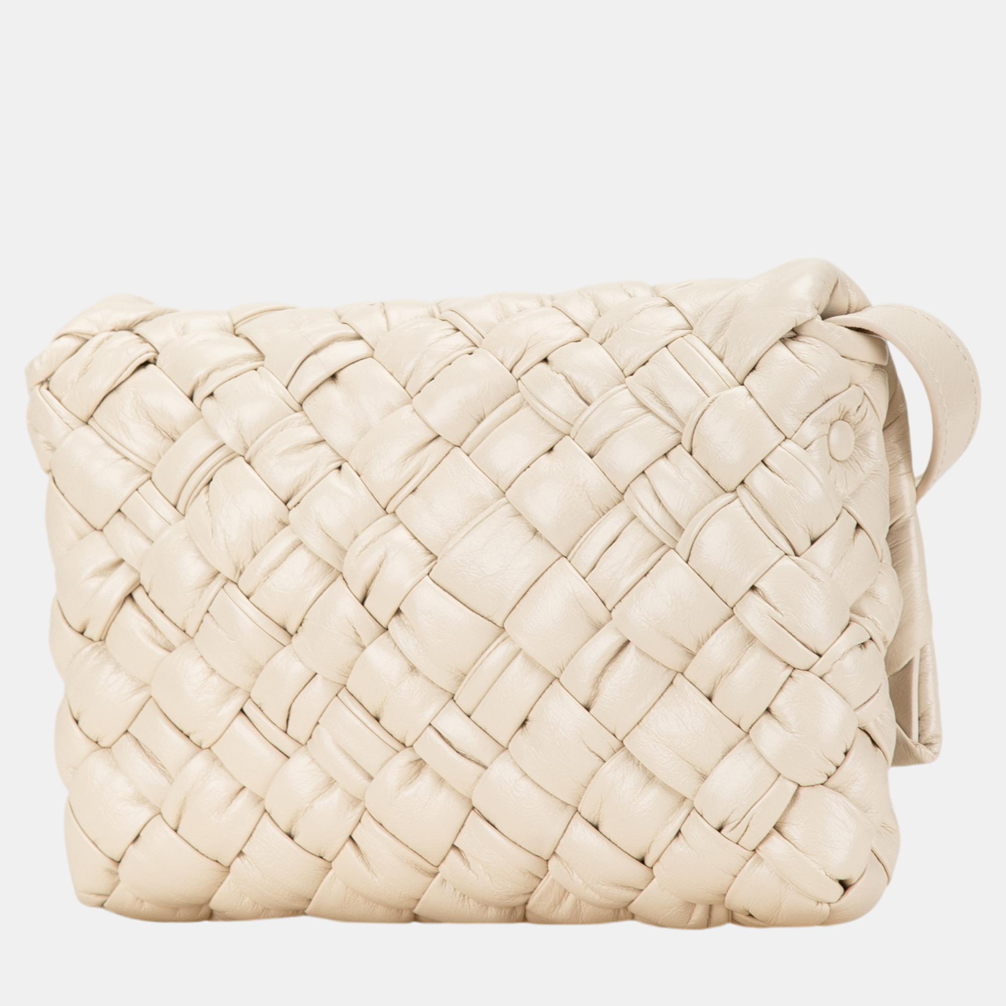 Bottega Veneta White Small Intrecciato Rumple Messenger Bag