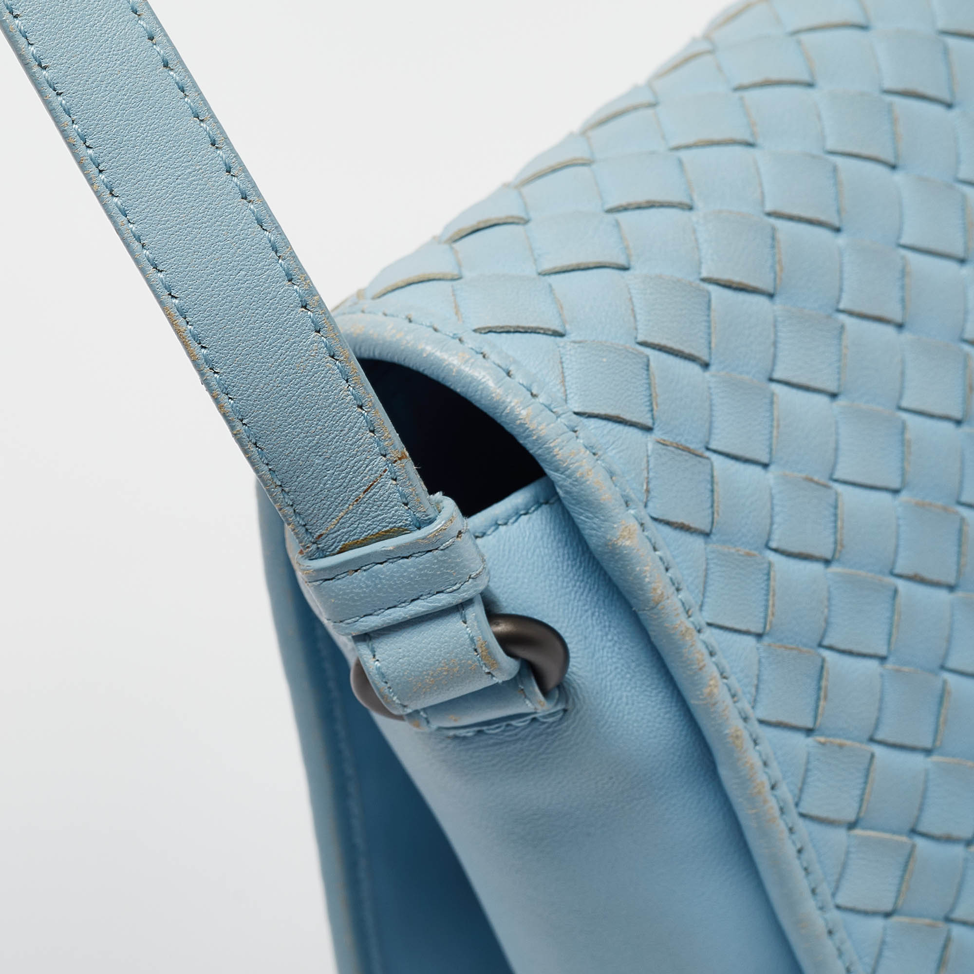 Bottega Veneta Light Blue Intrecciato Leather Flap Crossbody Bag