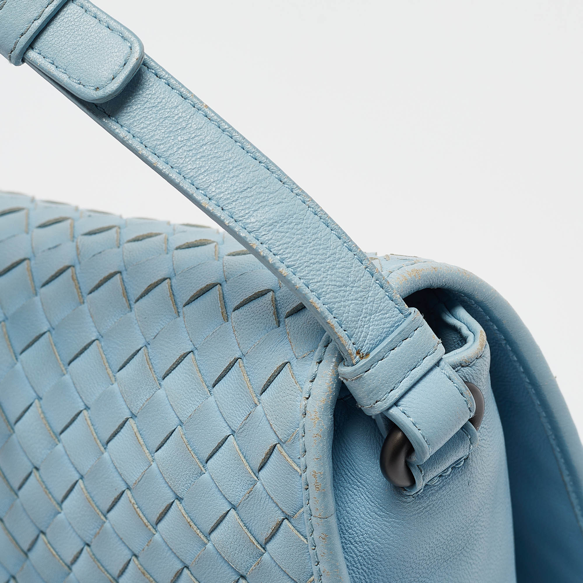 Bottega Veneta Light Blue Intrecciato Leather Flap Crossbody Bag