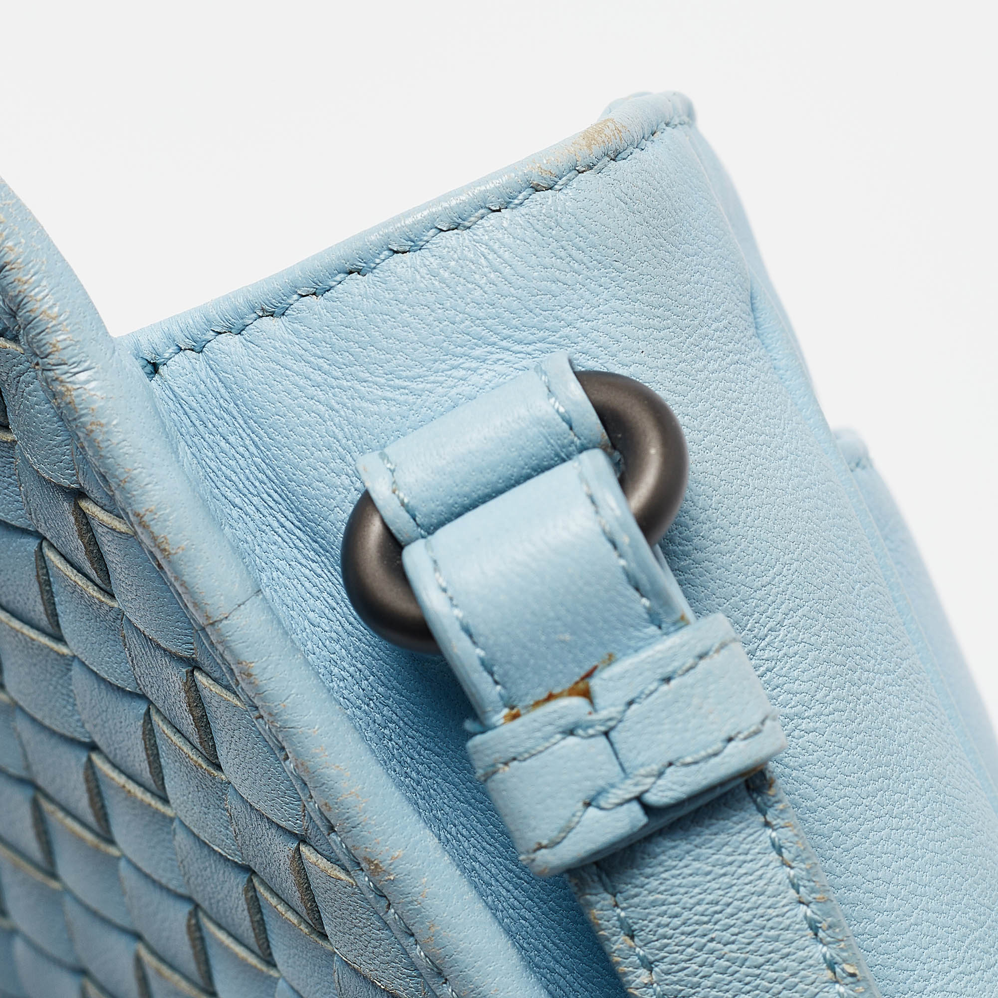 Bottega Veneta Light Blue Intrecciato Leather Flap Crossbody Bag