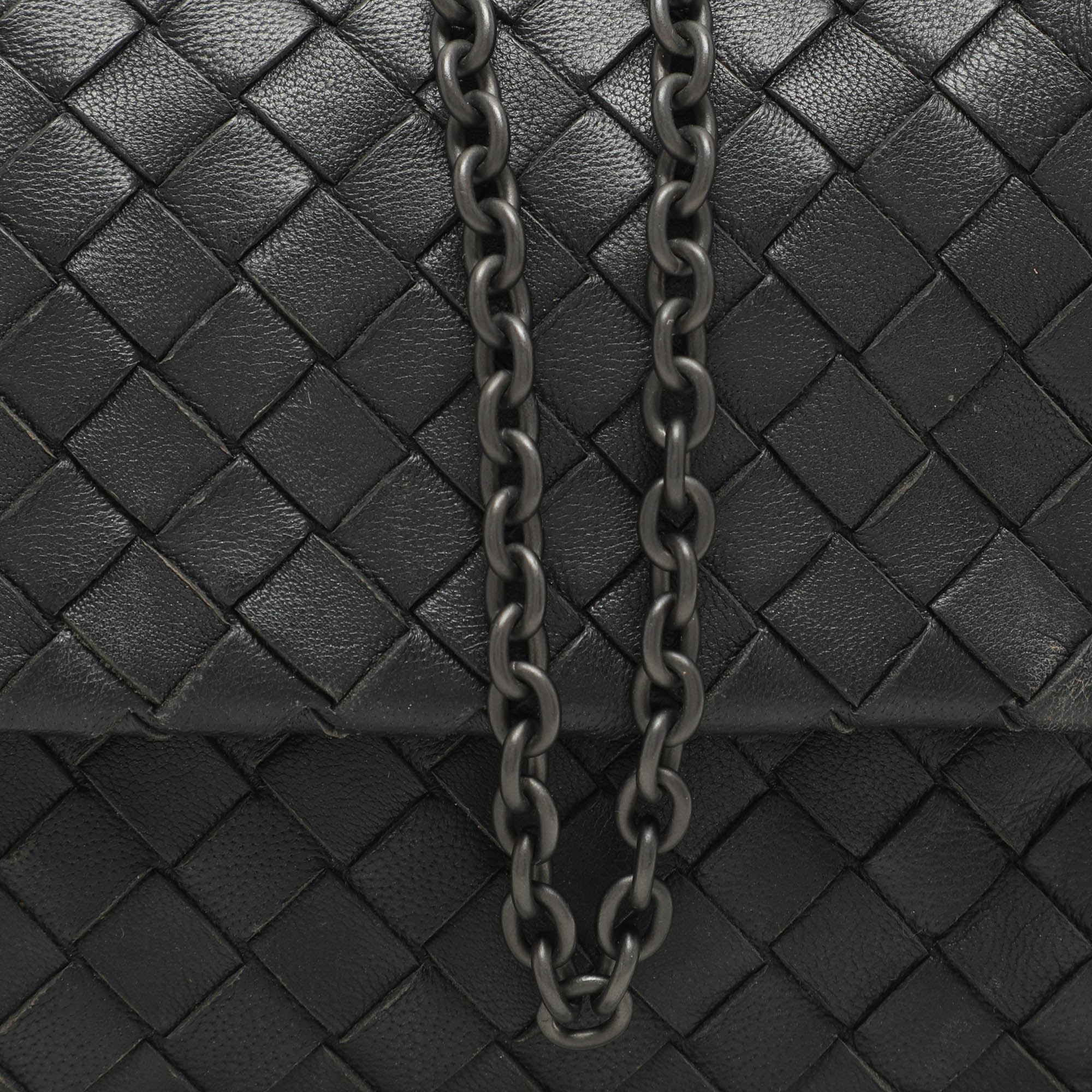 Bottega Veneta Black Intrecciato Leather Flap Chain Crossbody Bag