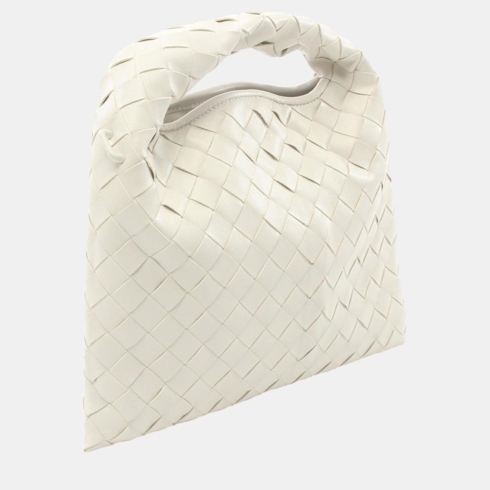 Bottega Veneta White Leather Mini Hop Intrecciato Shoulder Bag