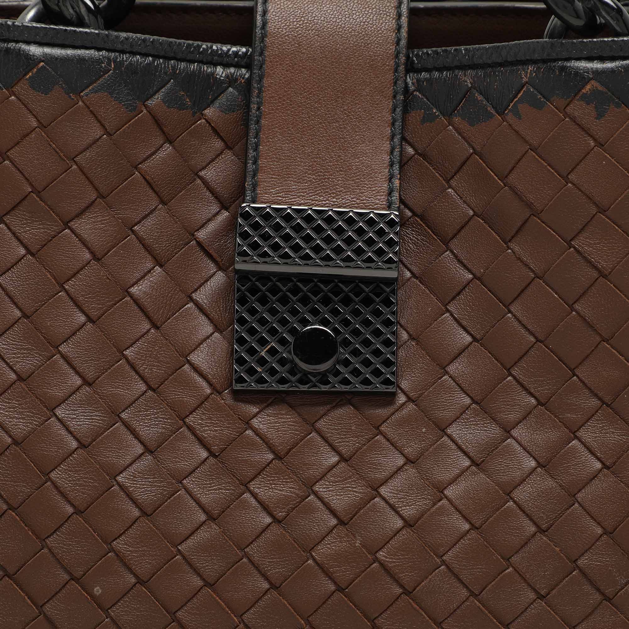 Bottega Veneta Brown/Black Intrecciato Leather And Karung Chain Tote