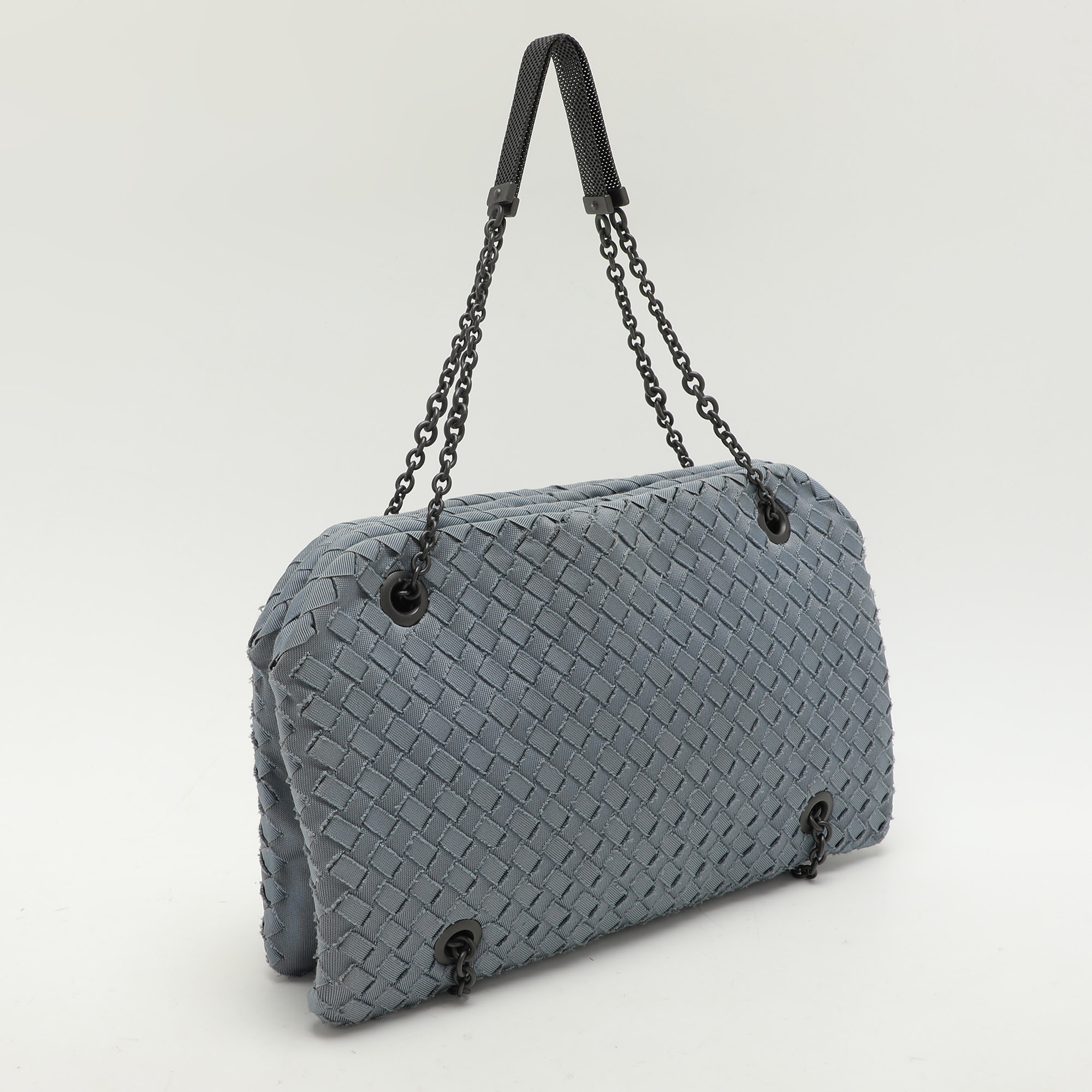 Bottega Veneta Light Blue Intrecciato Fabric Duo Shoulder Bag