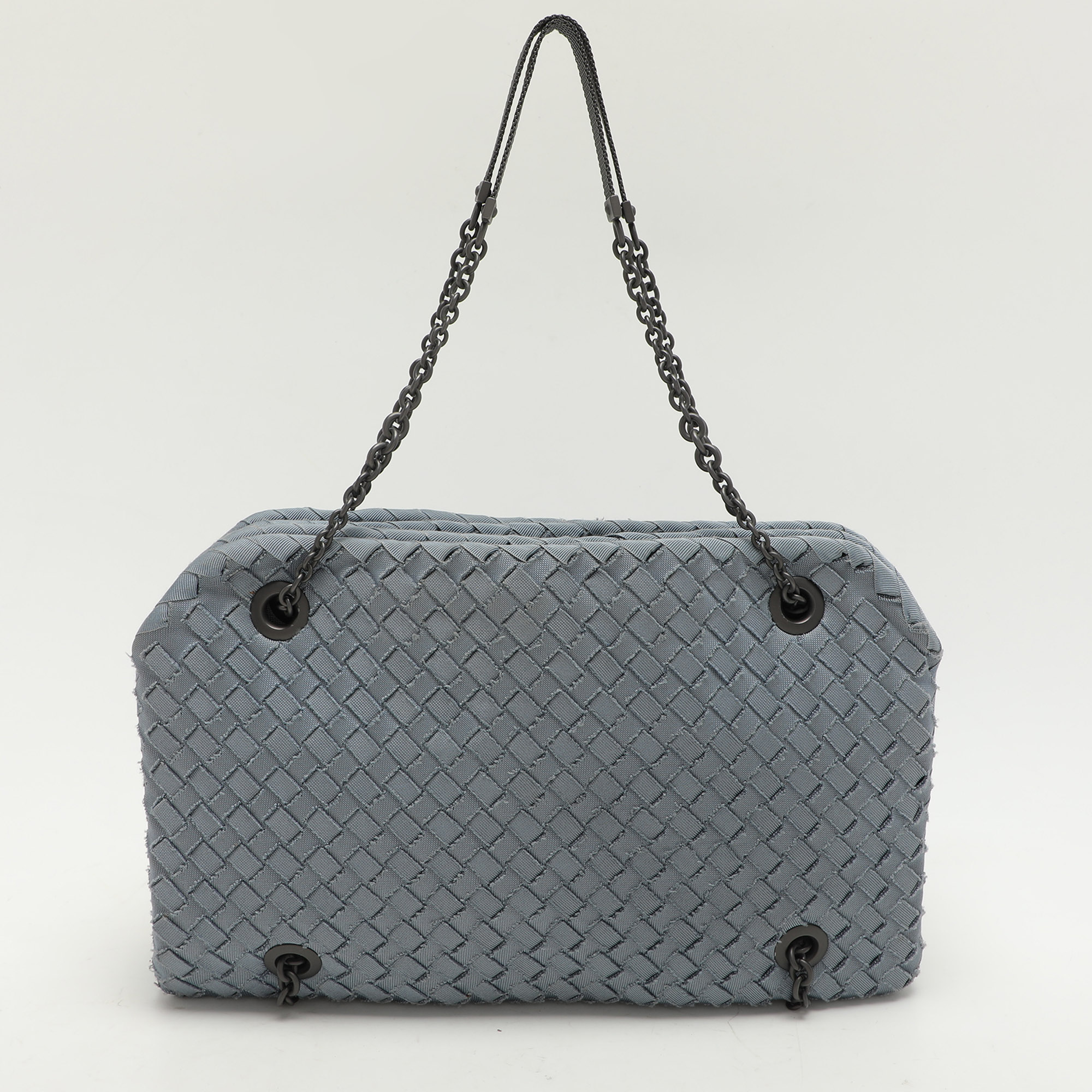 Bottega Veneta Light Blue Intrecciato Fabric Duo Shoulder Bag