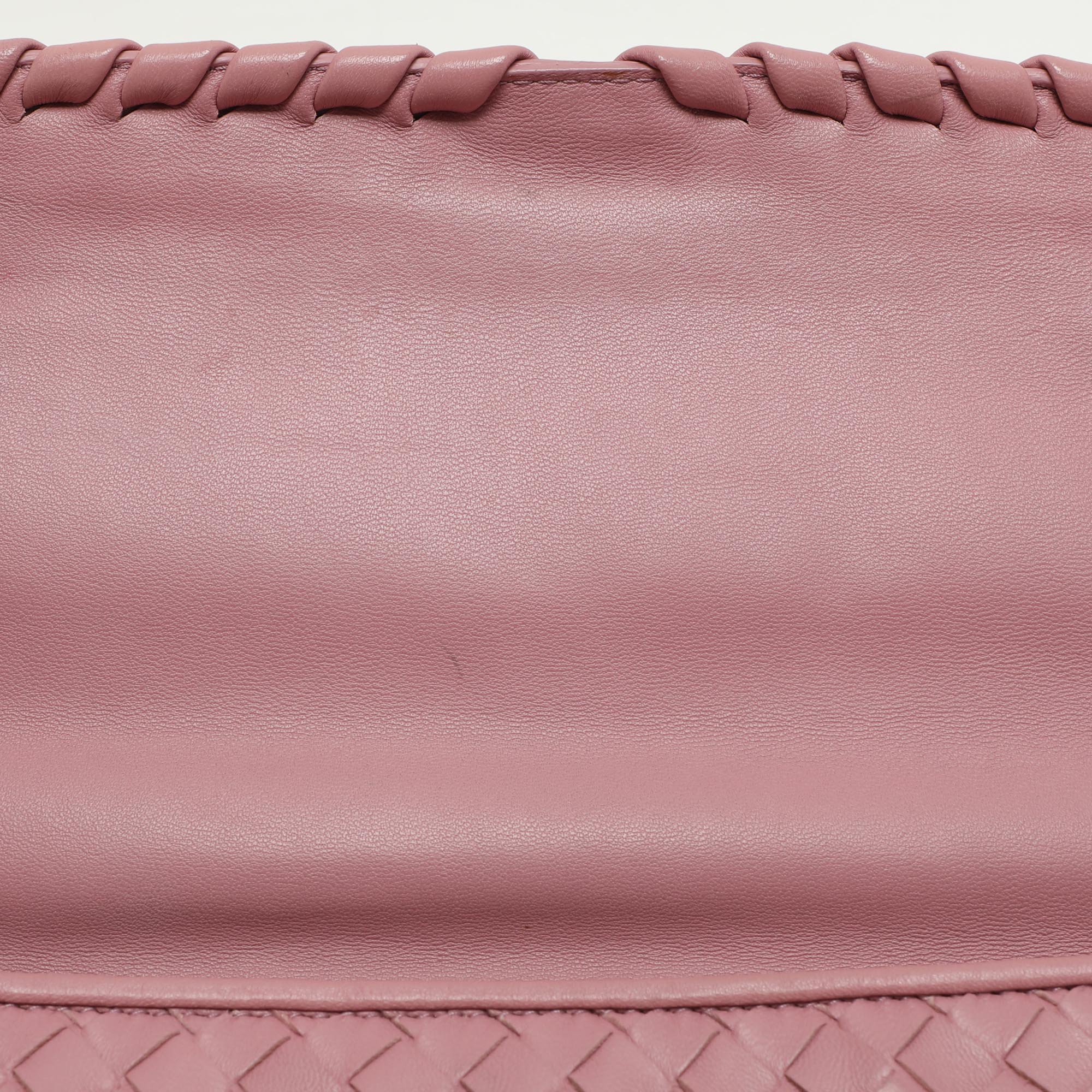 Bottega Veneta Pink Intrecciato Leather Medium Olimpia Flap Shoulder Bag