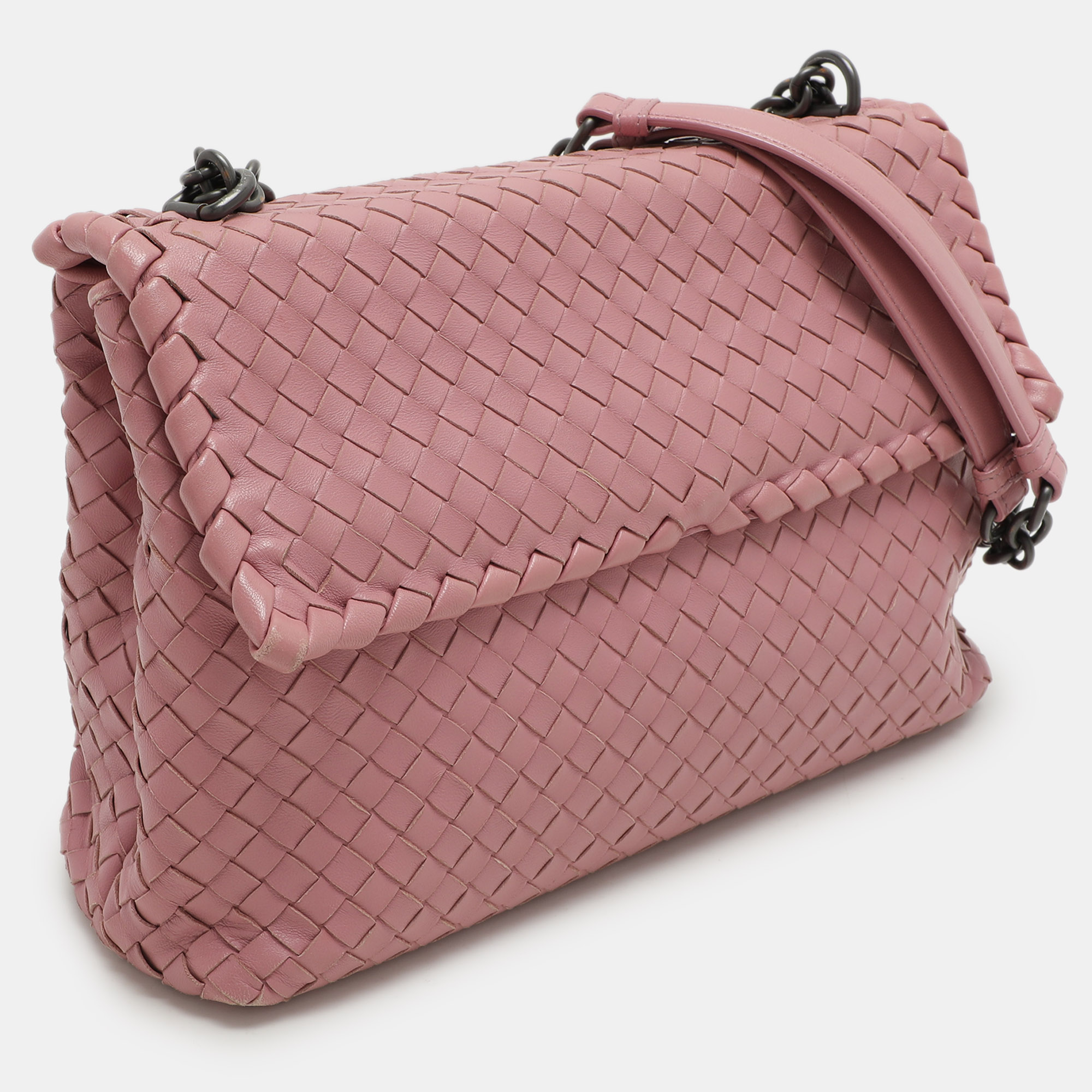 Bottega Veneta Pink Intrecciato Leather Medium Olimpia Flap Shoulder Bag