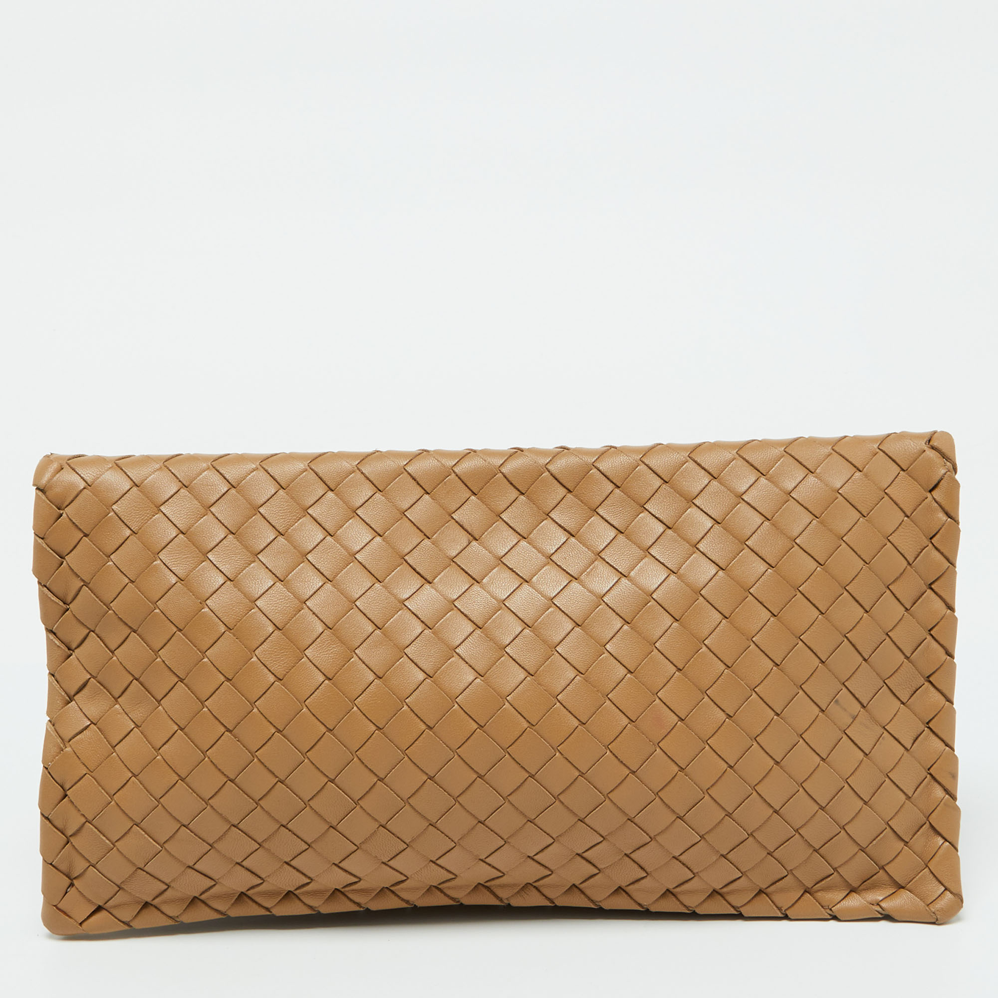 Bottega Veneta Beige Intrecciato Leather Twist Lock Flap Clutch