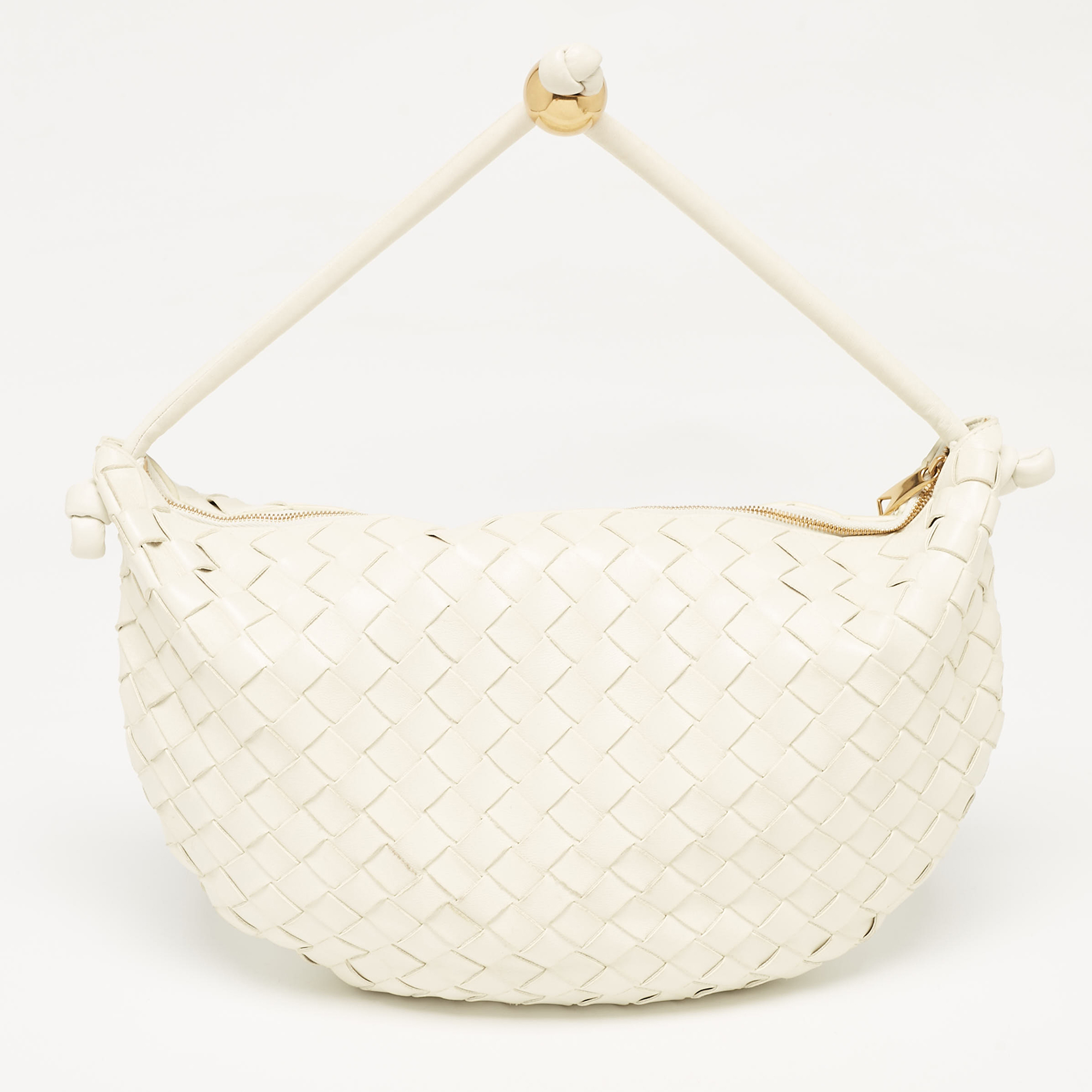 Bottega Veneta White Intrecciato Leather Medium Turn Pouch