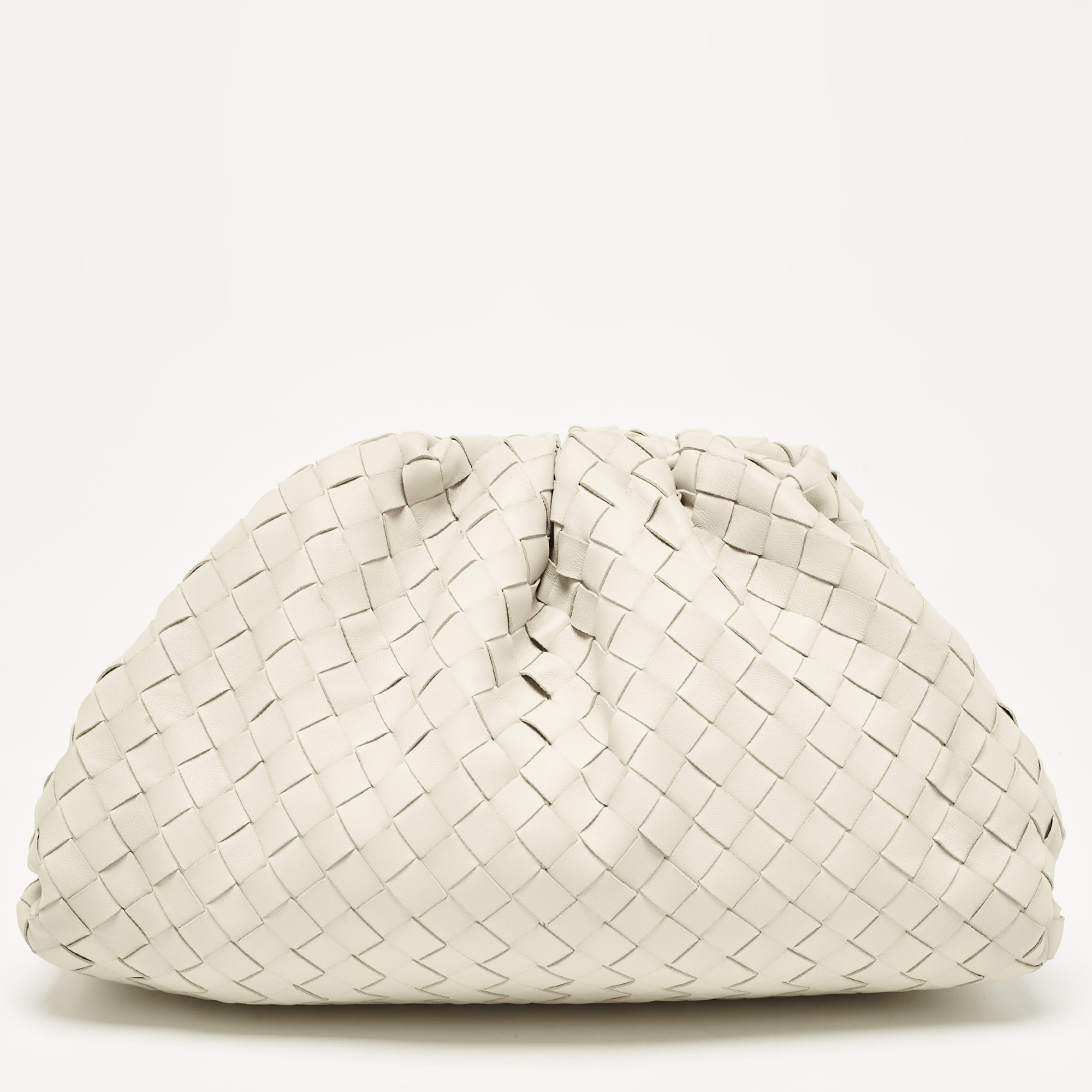 Bottega Veneta Off White Intrecciato Leather Classic The Pouch Clutch