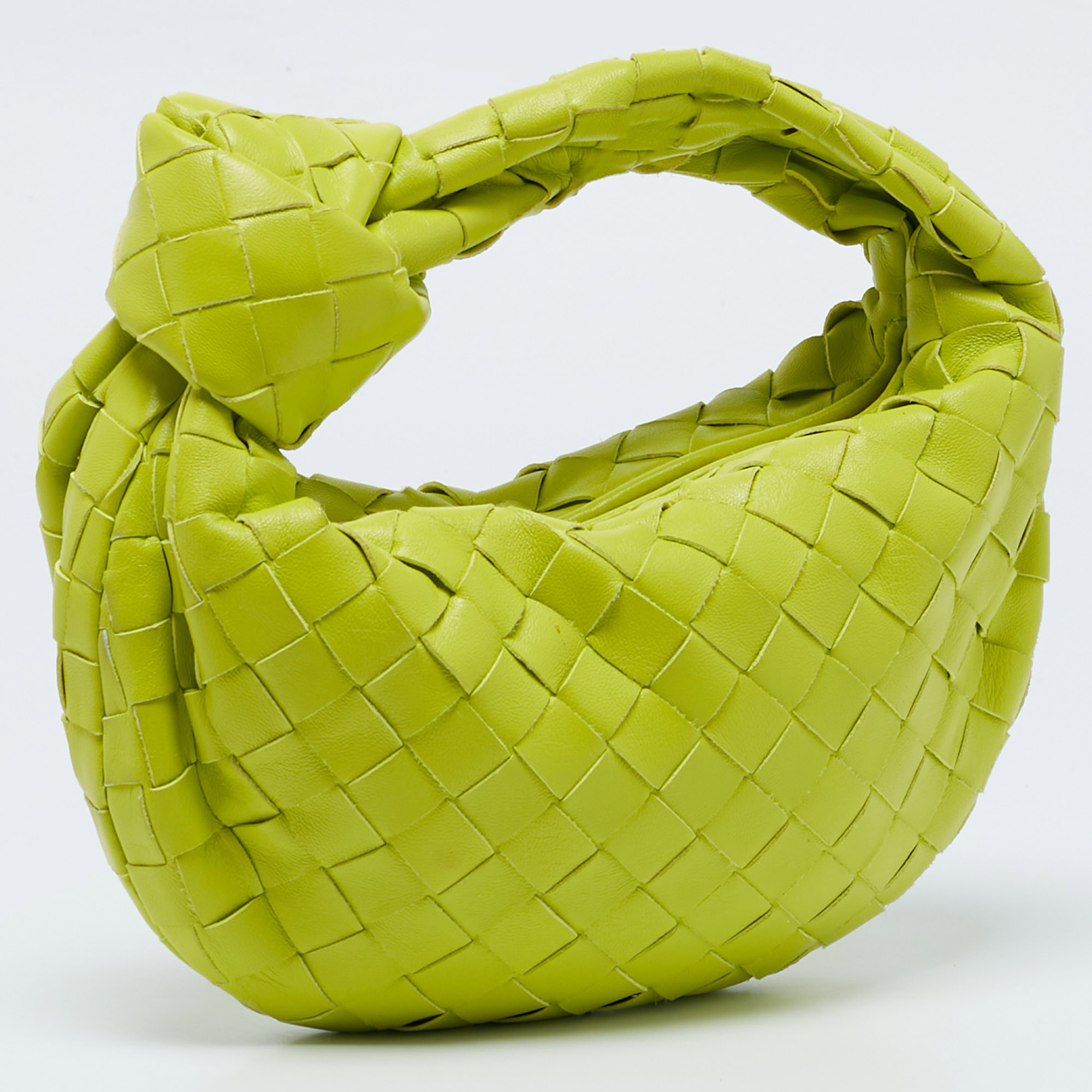 Bottega Veneta Lime Green Intrecciato Leather Mini Jodie Hobo