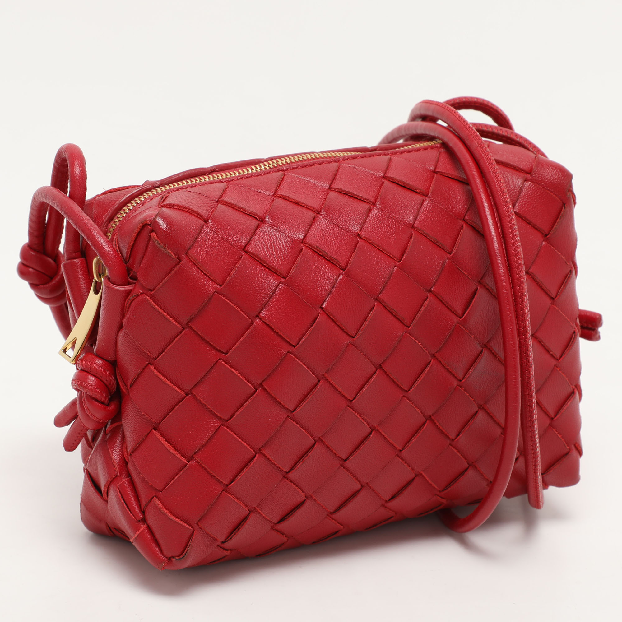 Bottega Veneta Red Intrecciato Leather Loop Shoulder Bag