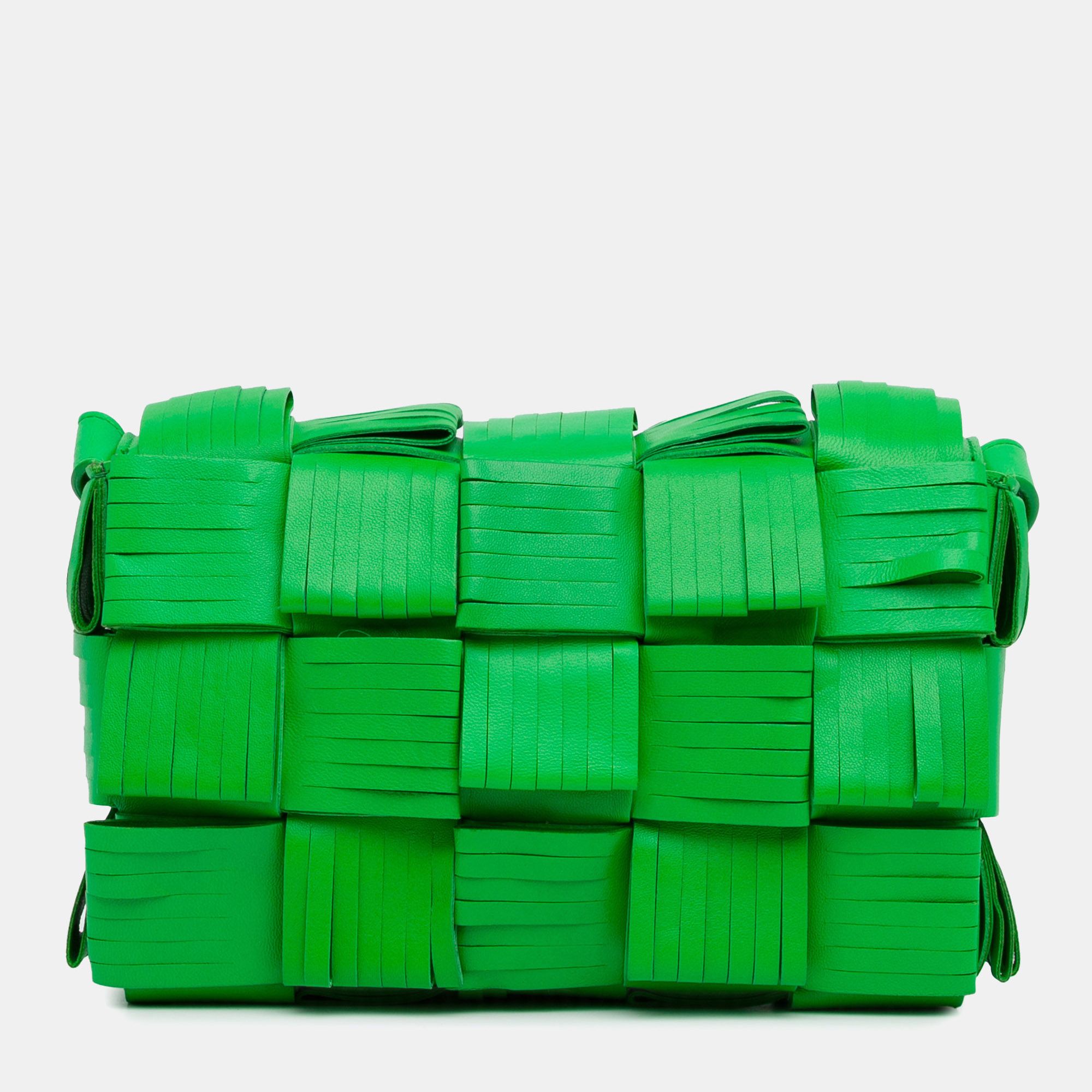 Bottega Veneta Green Leather Bottega Veneta Nappa Intrecciato Fringed Cassette Crossbody