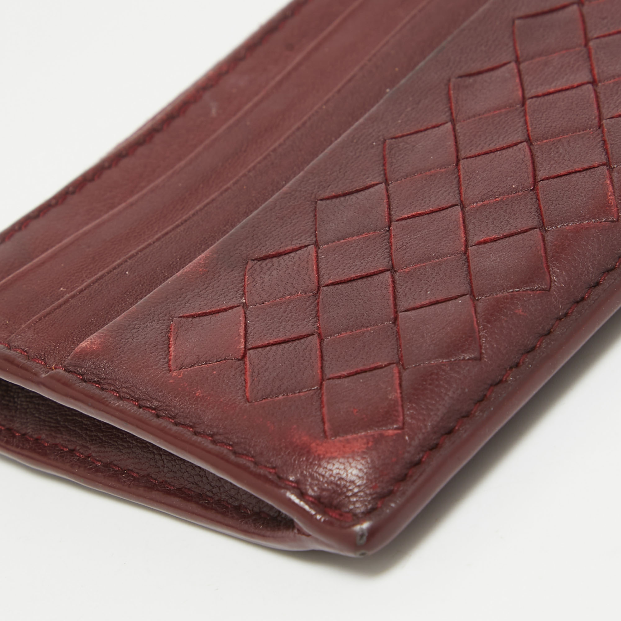 Bottega Veneta Burgundy Intrecciato Leather Zip Card Holder