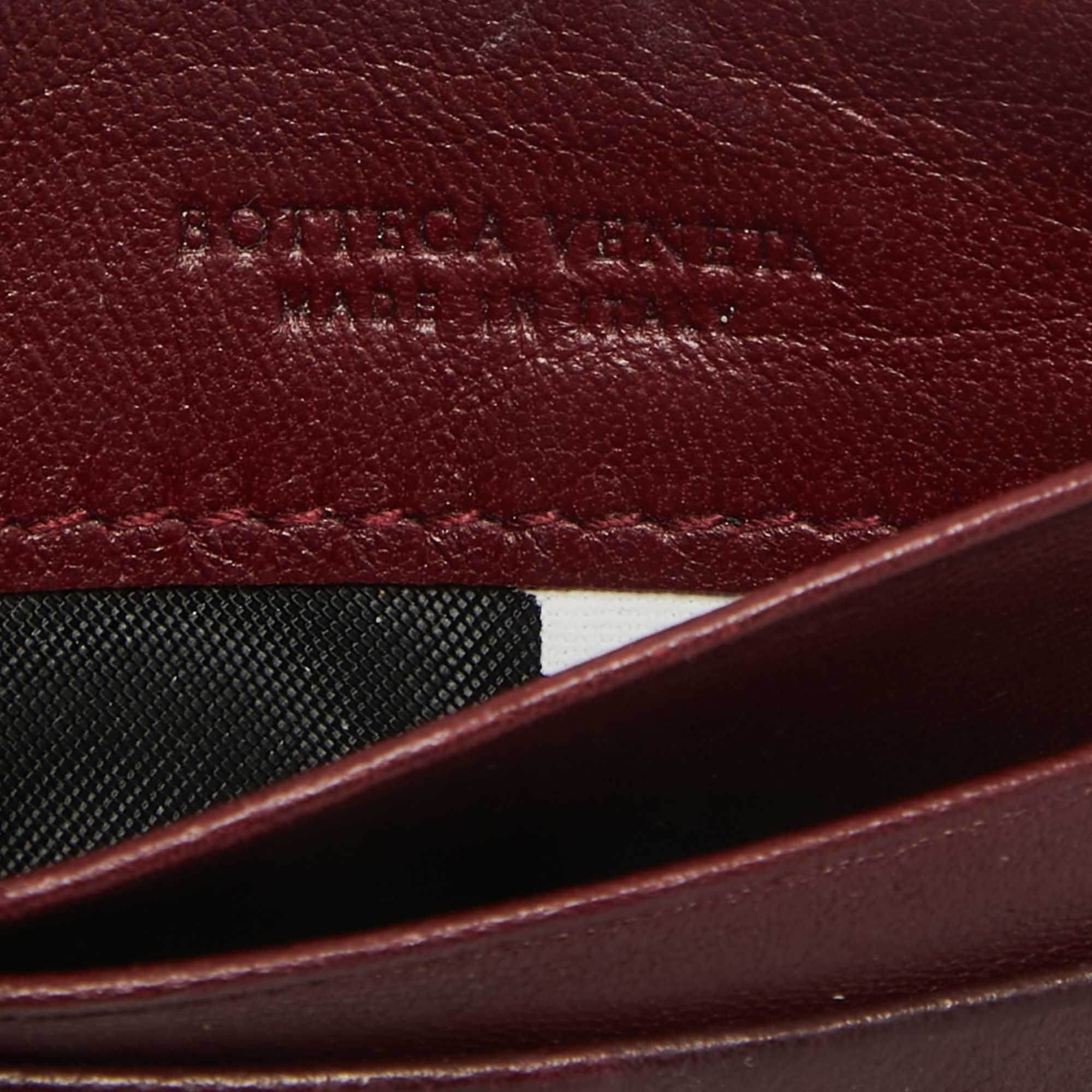 Bottega Veneta Burgundy Intrecciato Leather Zip Card Holder