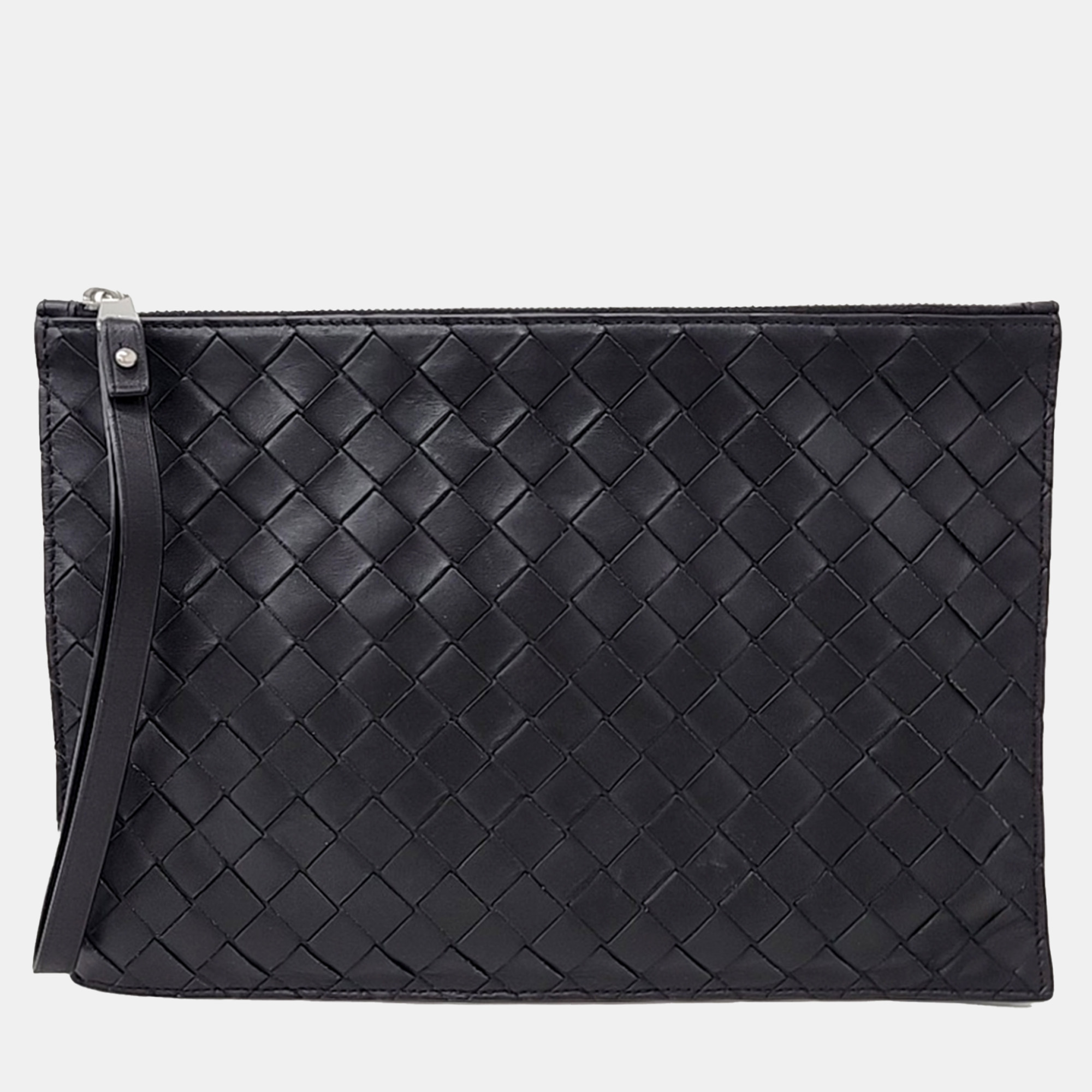 Bottega Veneta Black Leather Intrecciato Clutch
