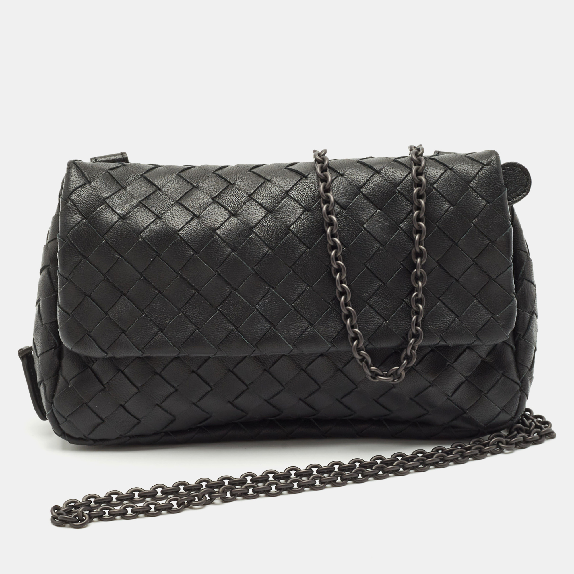 Bottega Veneta Black Intrecciato Leather Mini Flap Chain Crossbody Bag
Bottega Veneta Black Intrecciato Leather Mini Flap Chain Crossbody Bag