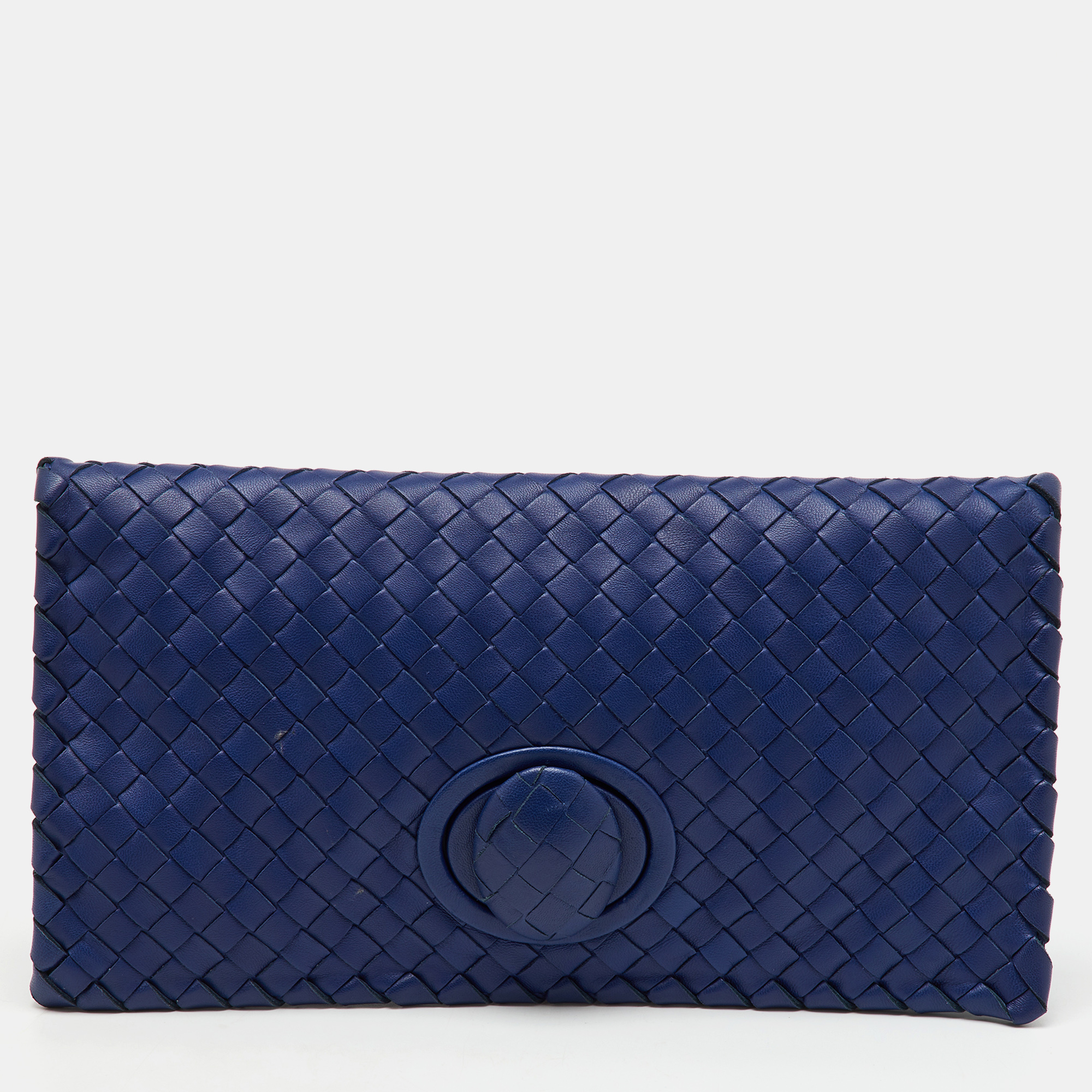 Bottega Veneta Blue Intrecciato Leather Twist Lock Flap Clutch
Bottega Veneta Blue Intrecciato Leather Twist Lock Flap Clutch