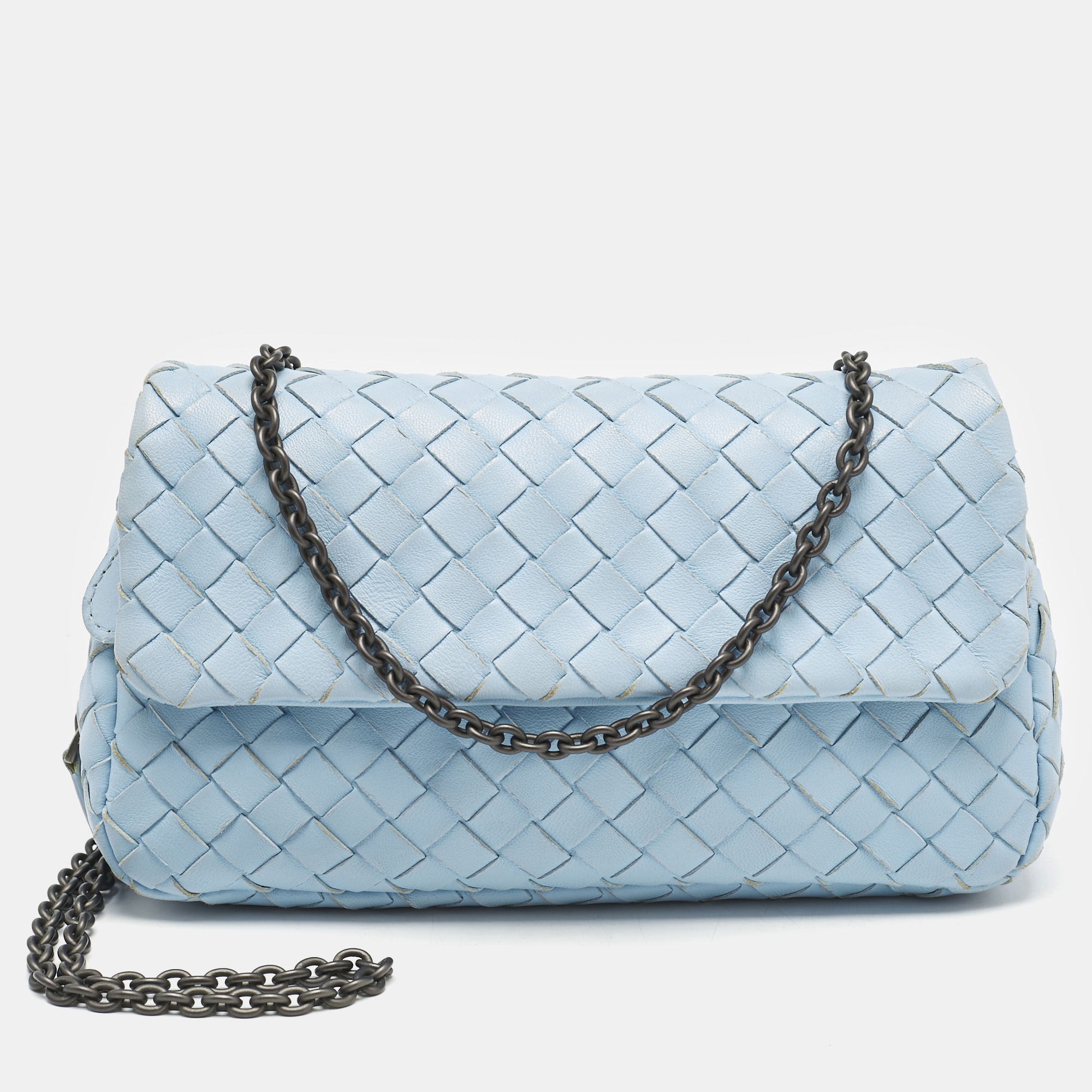 Bottega Veneta Light Blue Intrecciato Leather Chain Crossbody Bag
Bottega Veneta Light Blue Intrecciato Leather Chain Crossbody Bag