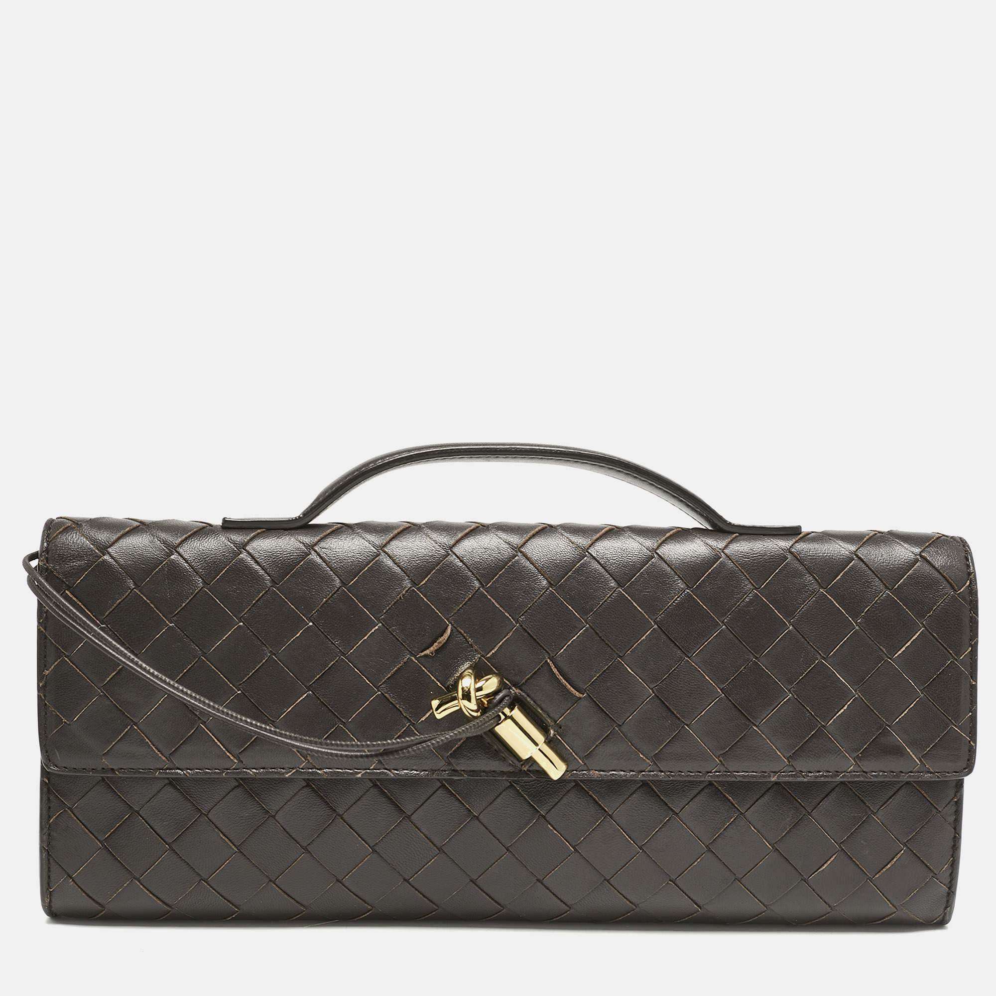 Bottega Veneta Dark Brown Intrecciato Leather Andiamo Long Clutch
Bottega Veneta Dark Brown Intrecciato Leather Andiamo Long Clutch
