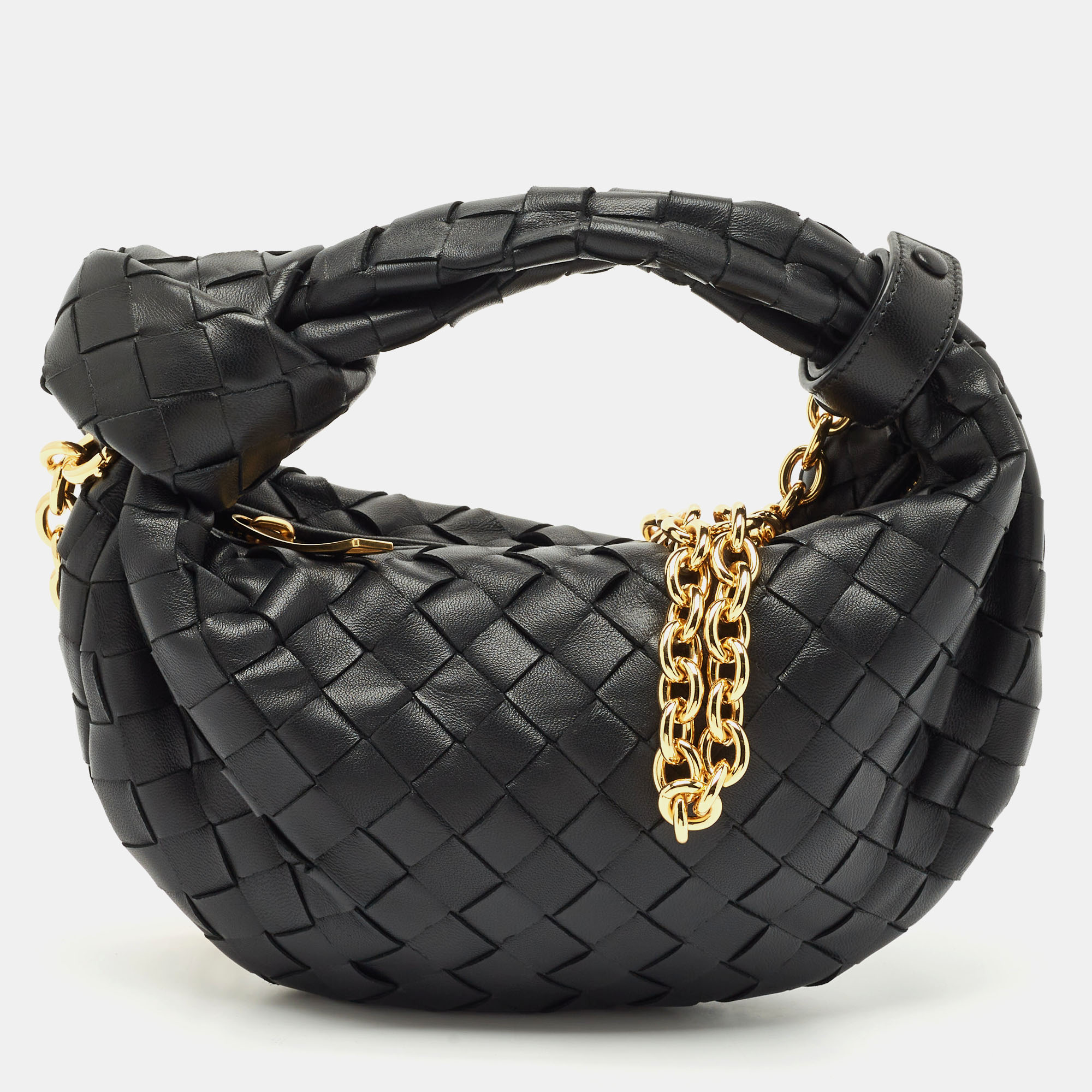 Bottega Veneta Black Intrecciato Leather Mini Jodie Chain Hobo
Bottega Veneta Black Intrecciato Leather Mini Jodie Chain Hobo