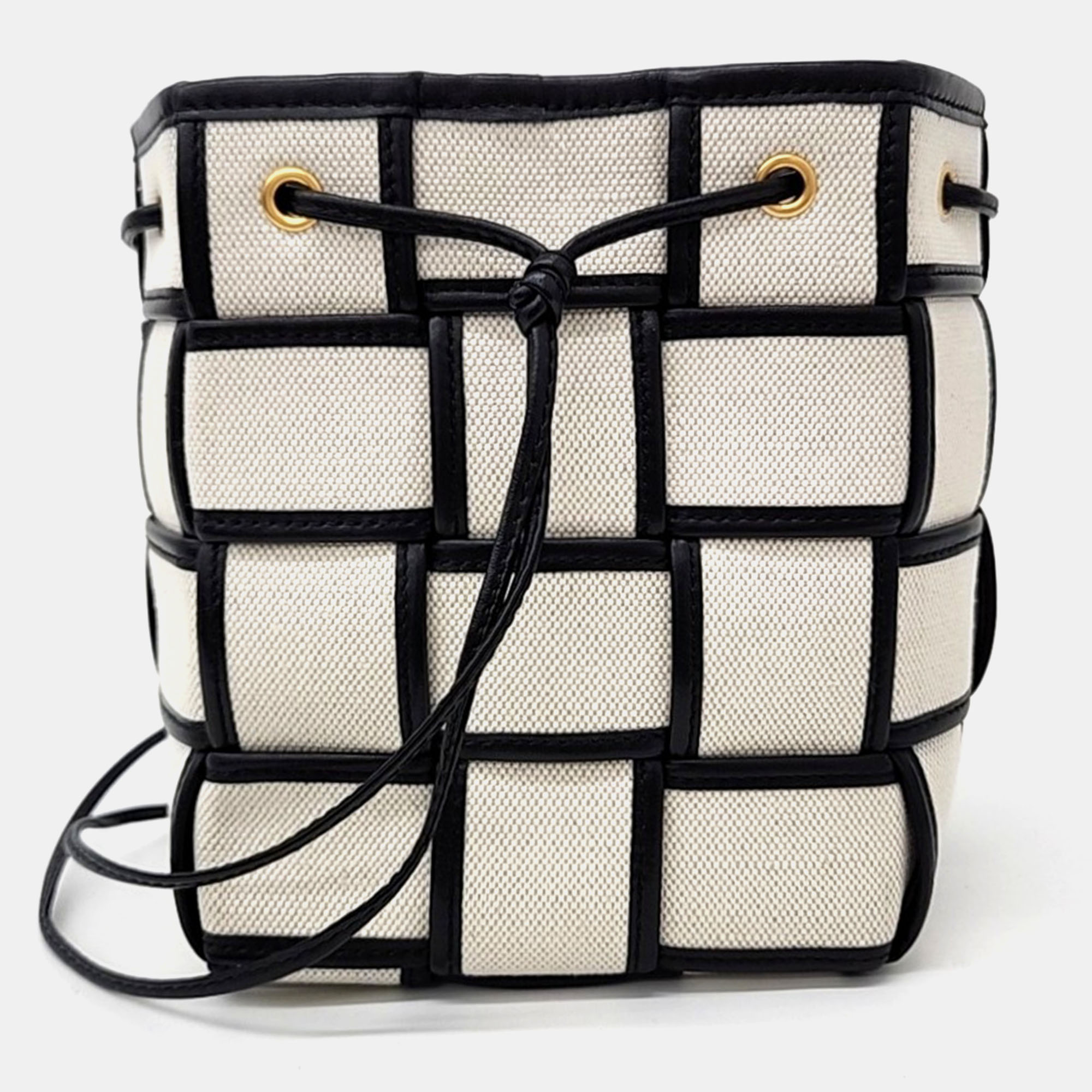 Bottega Veneta Beige/Black Canvas Cassette Bucket Bag