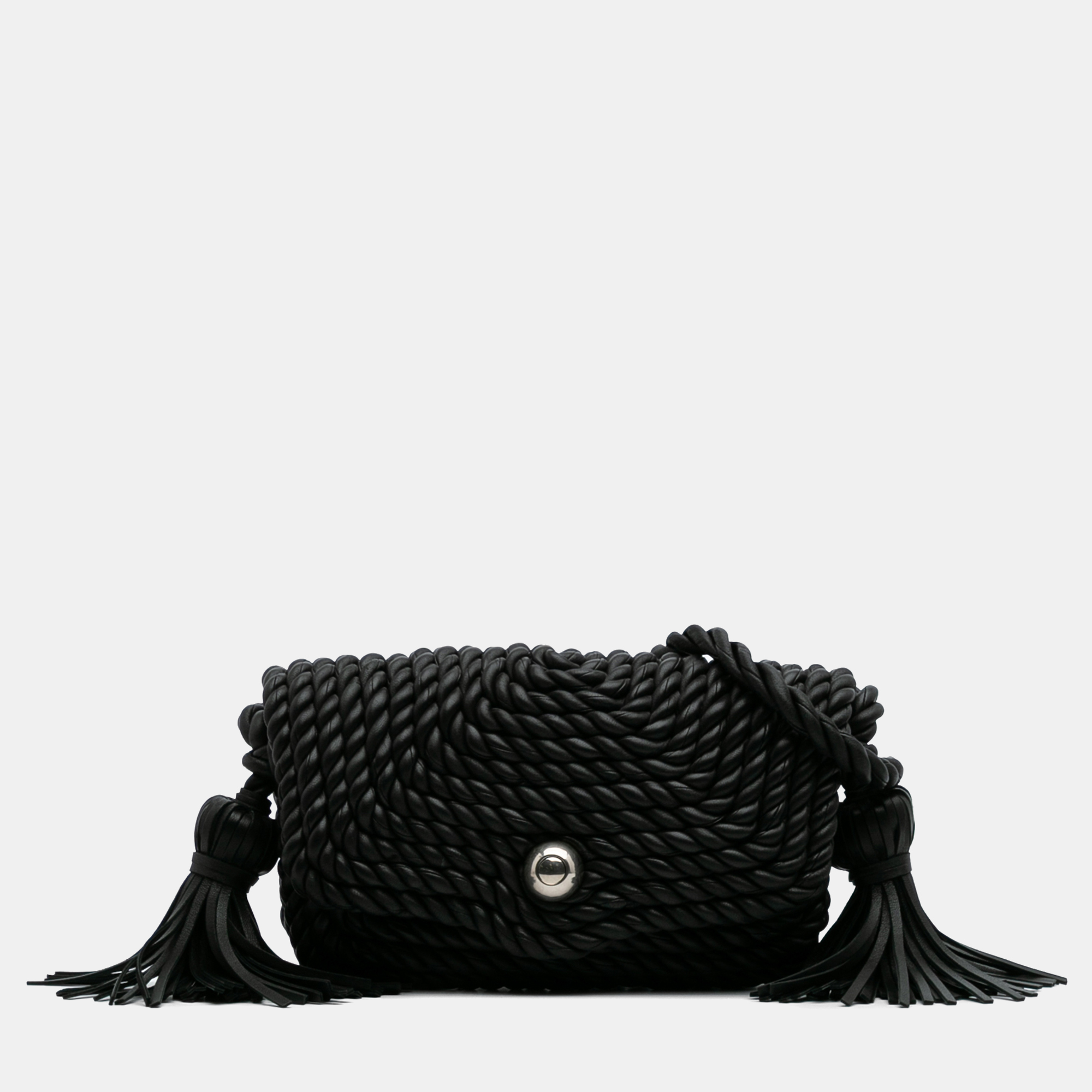 Bottega Veneta Black Lambskin Torchon Classic Tasseled Twisted Crossbody
Bottega Veneta Black Lambskin Torchon Classic Tasseled Twisted Crossbody