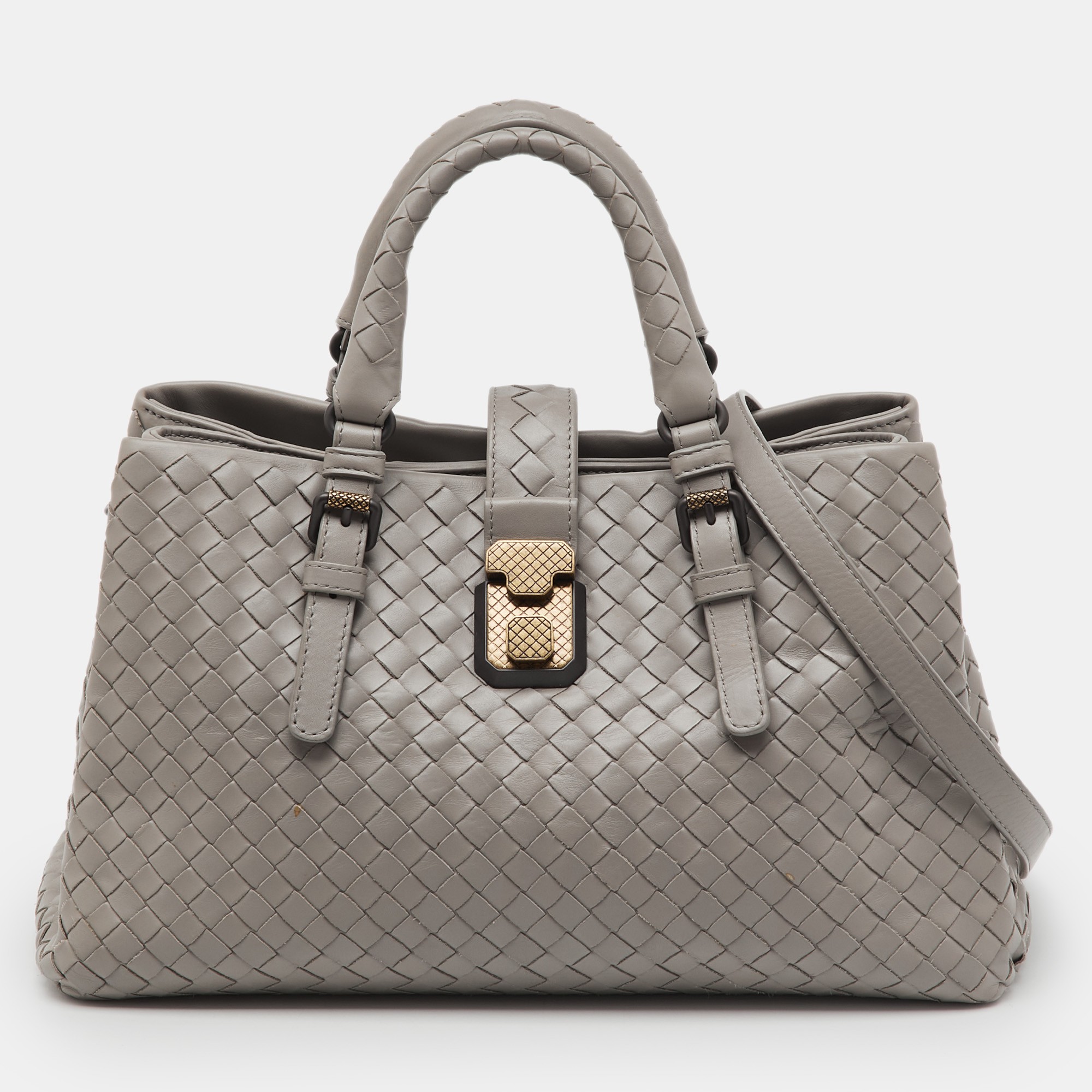 Bottega Veneta Grey Intrecciato Leather Small Roma Tote
Bottega Veneta Grey Intrecciato Leather Small Roma Tote