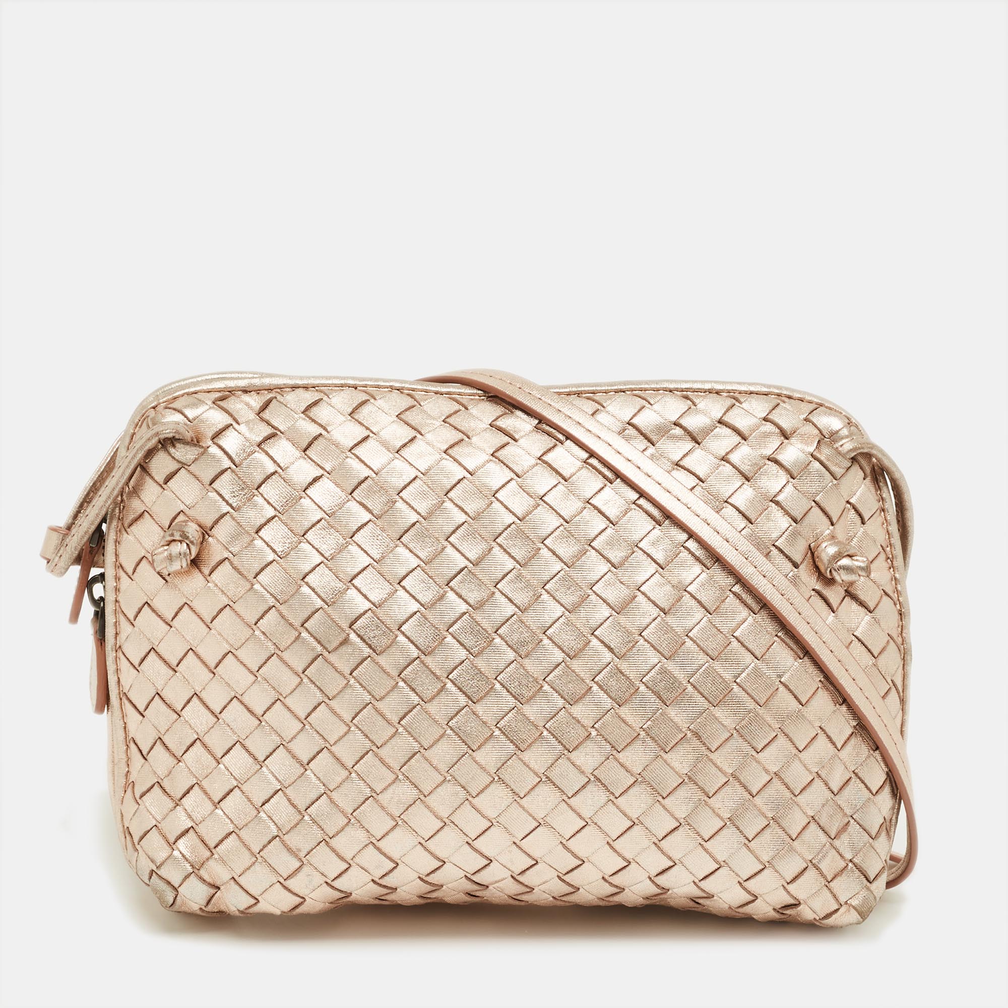 Bottega Veneta Rose Gold Intrecciato Leather Nodini Crossbody Bag, Metallic 
Bottega Veneta Rose Gold Intrecciato Leather Nodini Crossbody Bag, Metallic