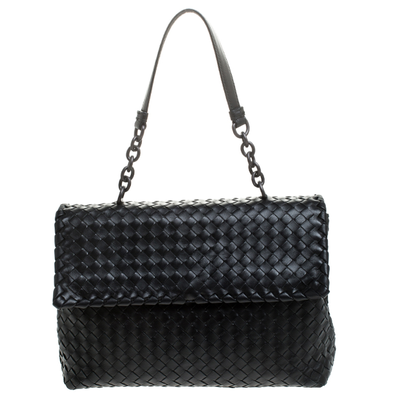 Image of Bottega Veneta Black Leather Olimpia Chain Strap Shoulder Bag