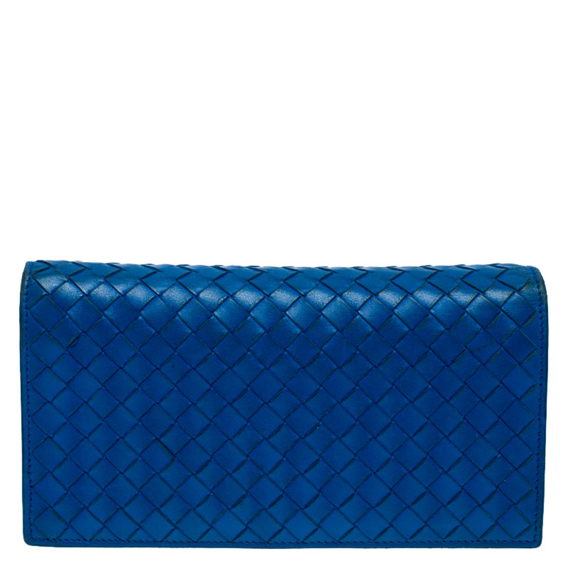 Image of Bottega Veneta Blue Intrecciato Leather Continental Flap Wallet