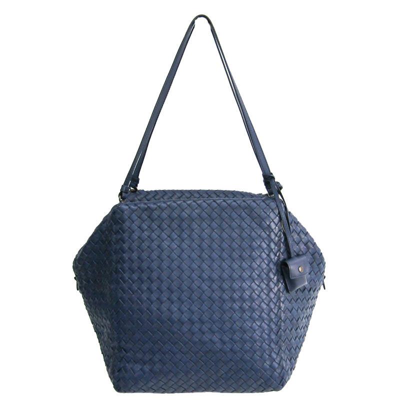 Image of Bottega Veneta Blue Intrecciato Leather Shoulder Bag